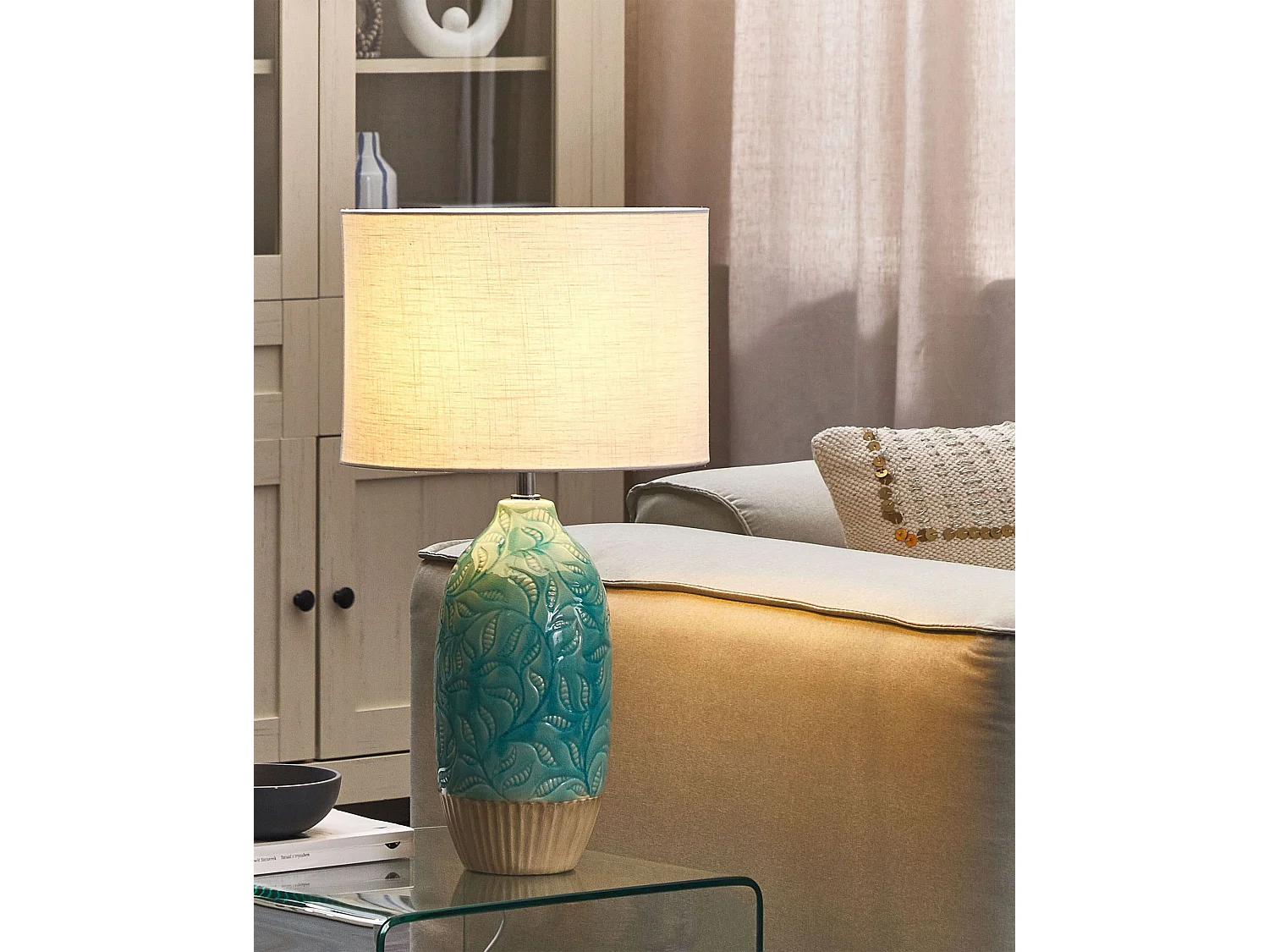 Lampe à poser ATABA Céramique Turquoise