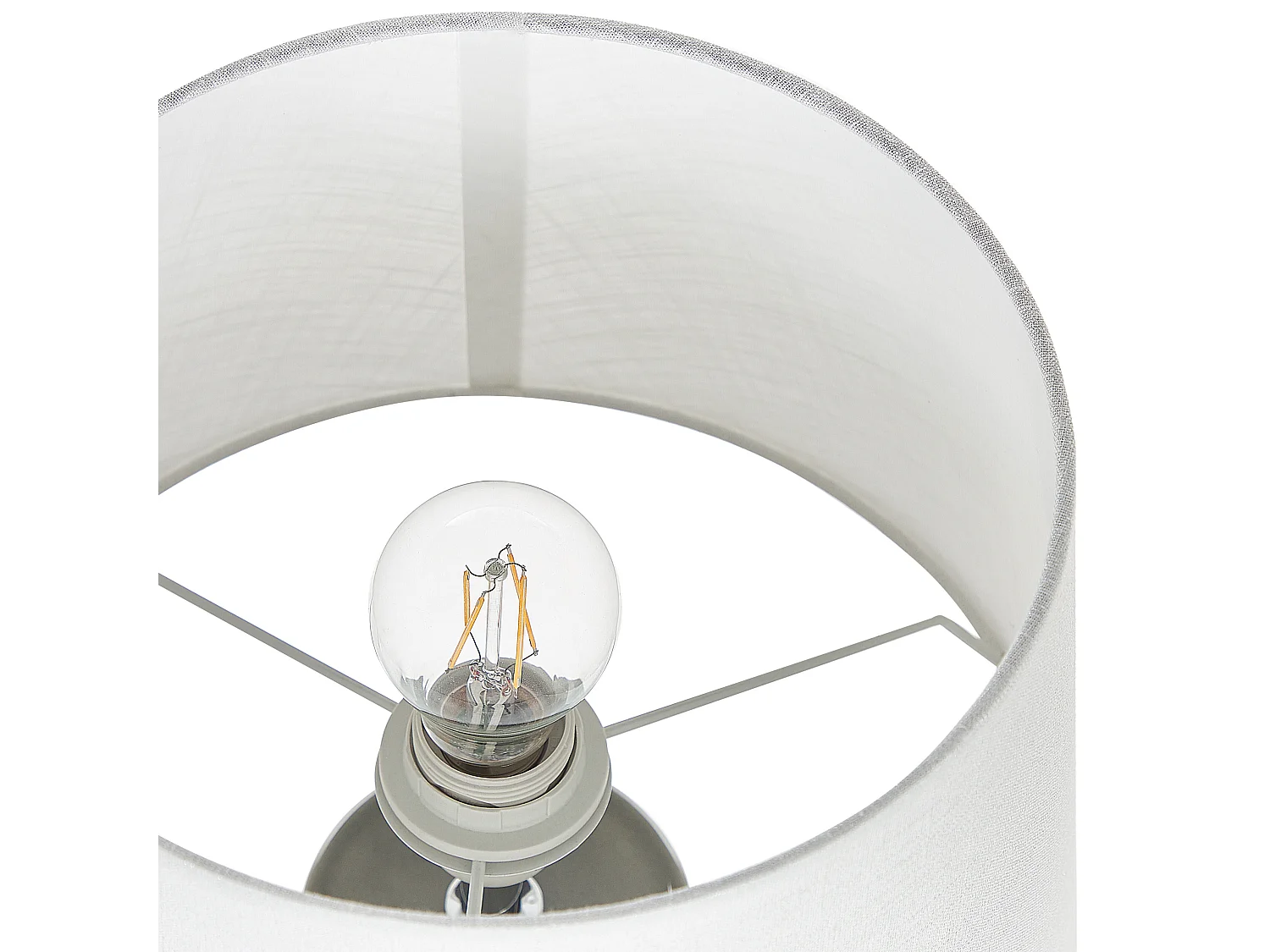 Tischlampe 48 cm Keramik grau Stoffschirm weiß Kabel mit Schalter Antik Khoper