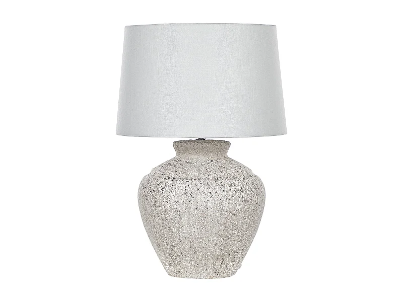 Tischlampe mit Keramikfuß in Creme Steinoptik 60 cm Lampenschirm weiß Caine