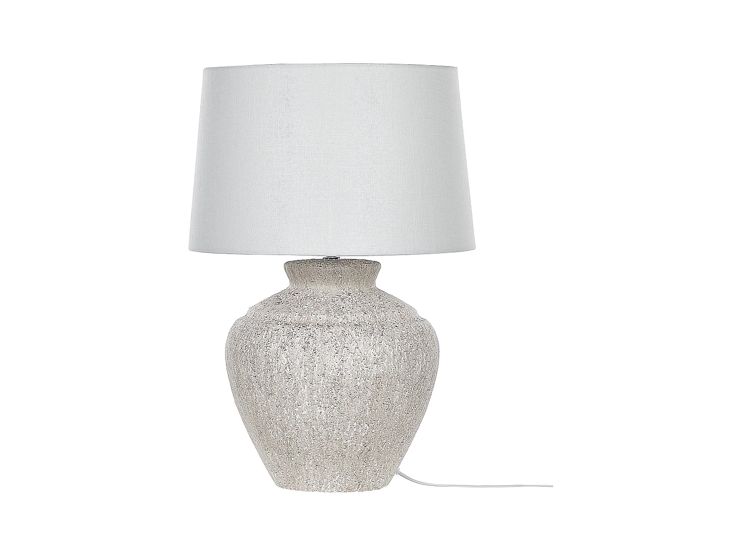 Tischlampe mit Keramikfuß in Creme Steinoptik 60 cm Lampenschirm weiß Caine