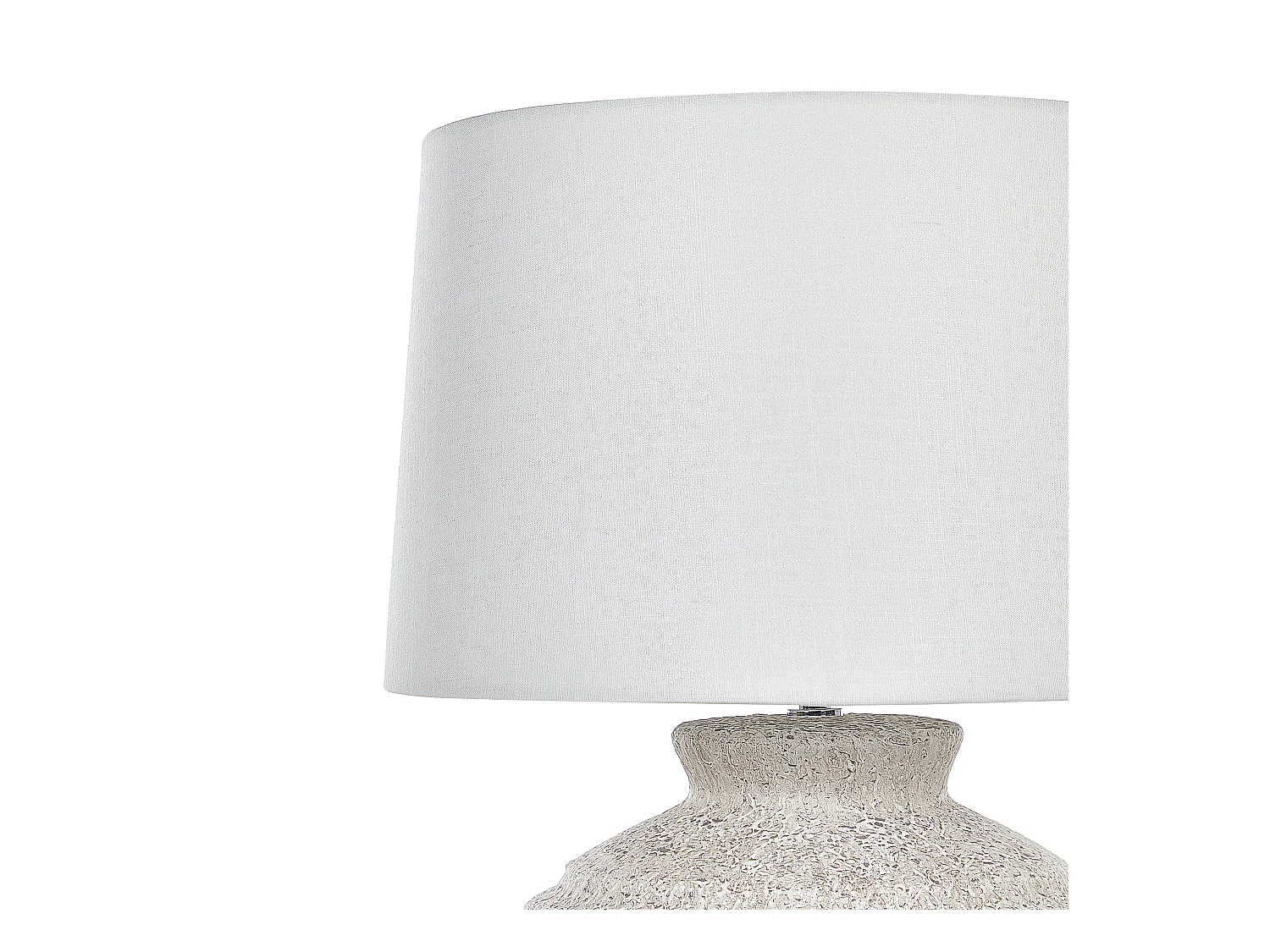 Tischlampe mit Keramikfuß in Creme Steinoptik 60 cm Lampenschirm weiß Caine