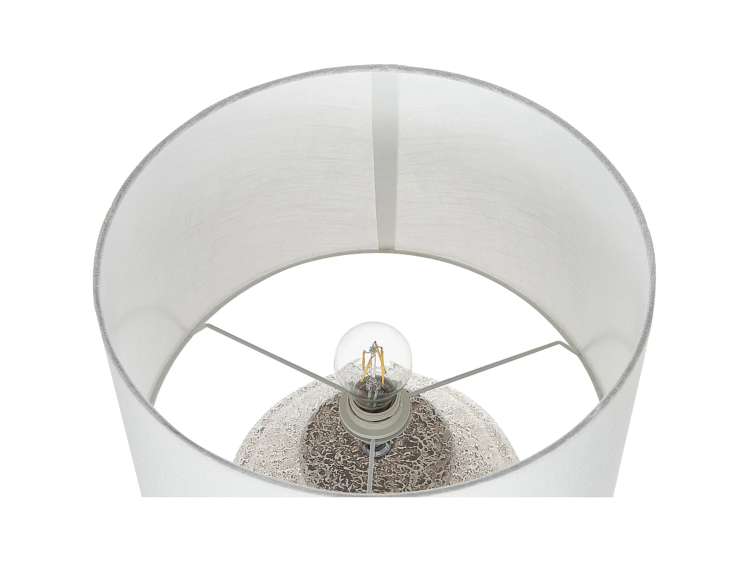 Tischlampe mit Keramikfuß in Creme Steinoptik 60 cm Lampenschirm weiß Caine