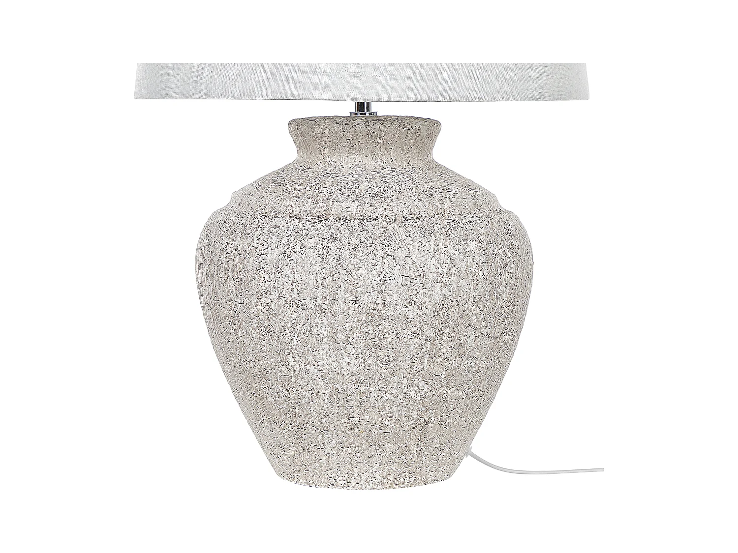 Tischlampe mit Keramikfuß in Creme Steinoptik 60 cm Lampenschirm weiß Caine