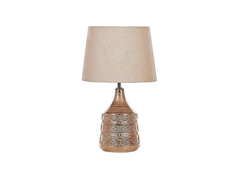 Tischlampe 47 cm Keramik Stoffschirm beige / braun Kabel mit Schalter Retro Wari