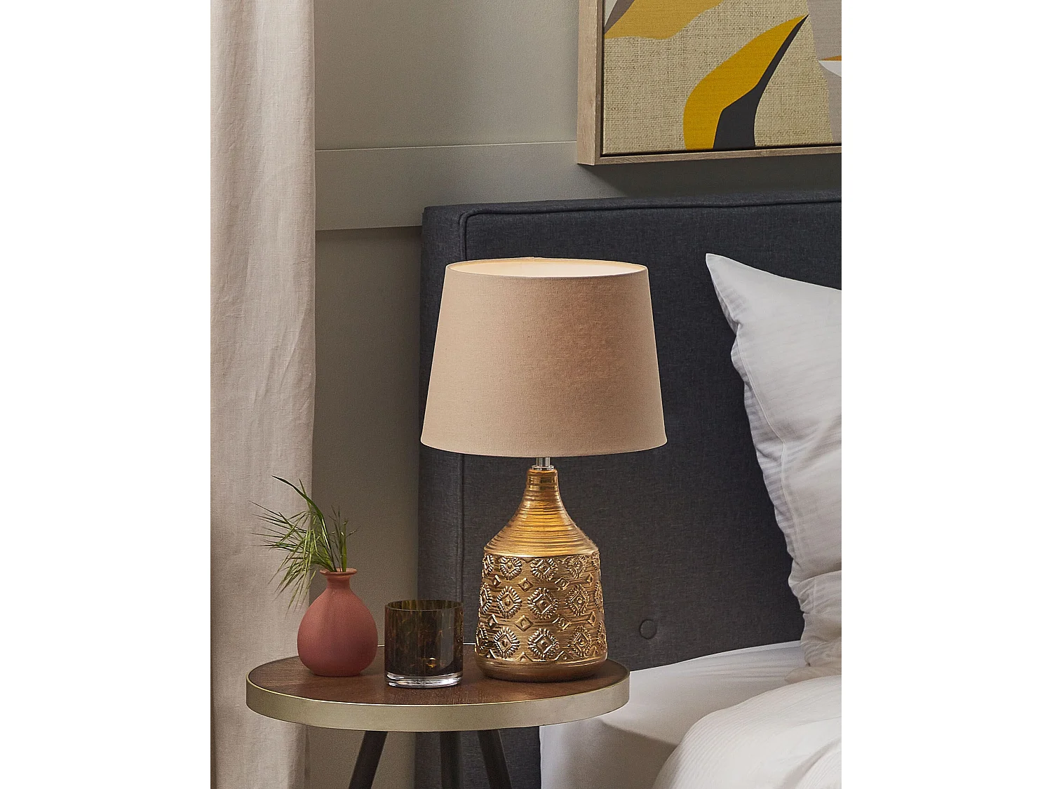 Lampa stołowa WARI Ceramika Złoty brąz