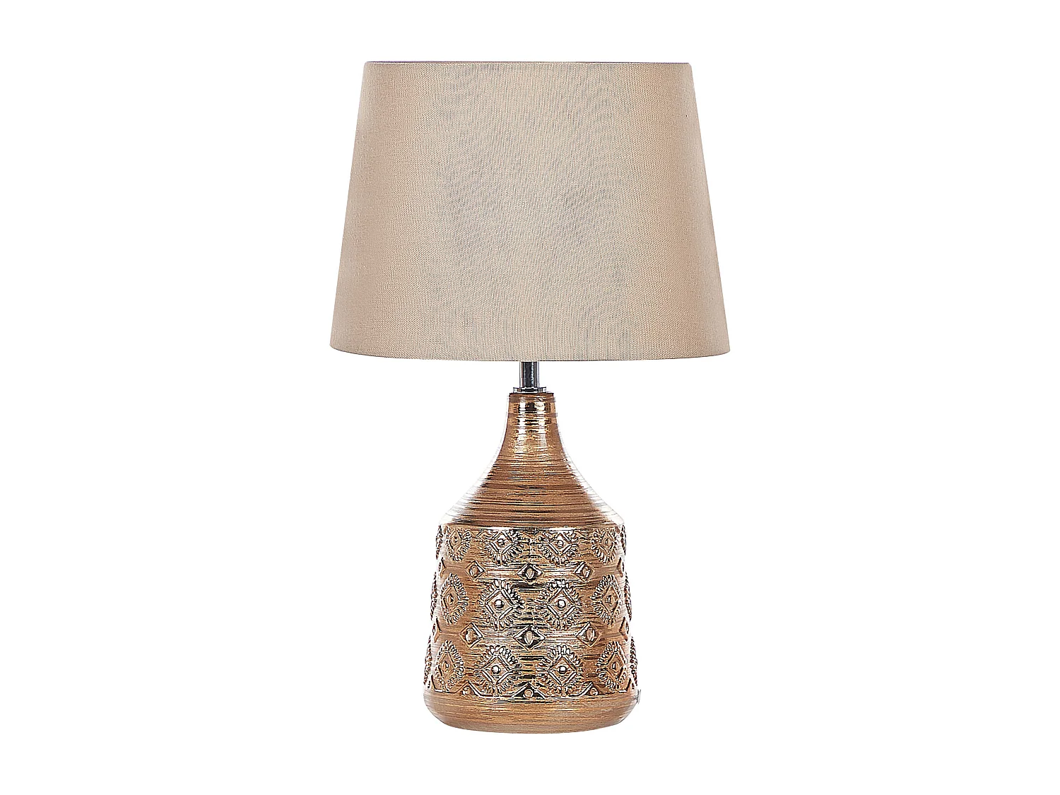 Tischlampe 47 cm Keramik Stoffschirm beige / braun Kabel mit Schalter Retro Wari