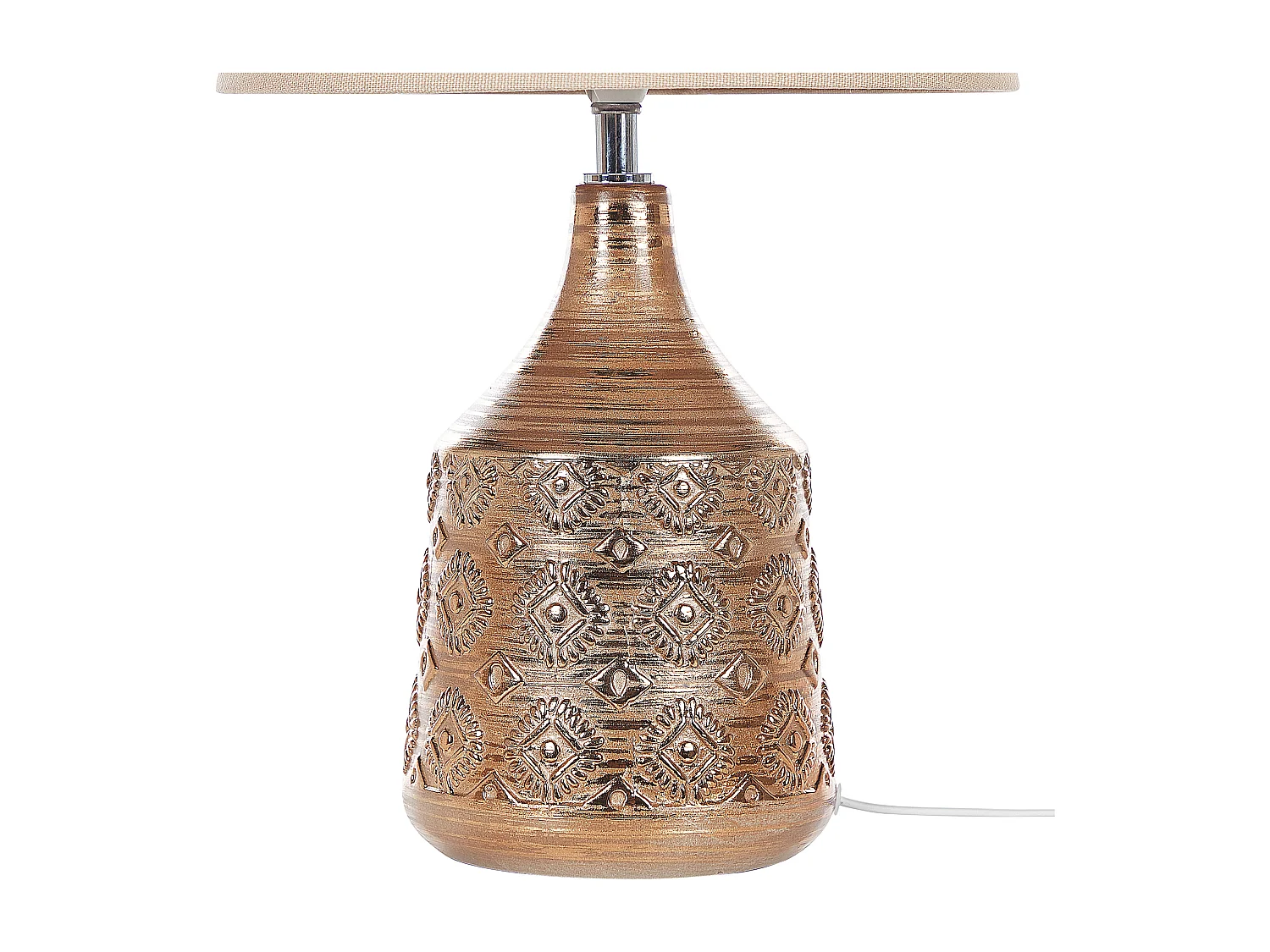 Tischlampe 47 cm Keramik Stoffschirm beige / braun Kabel mit Schalter Retro Wari