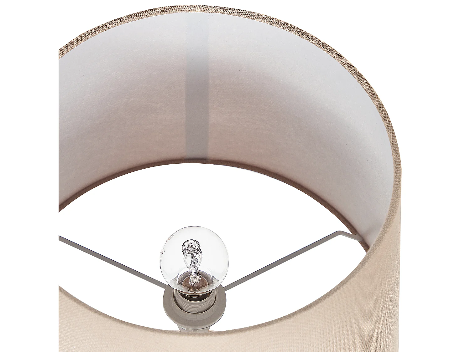 Tischlampe 47 cm Keramik Stoffschirm beige / braun Kabel mit Schalter Retro Wari