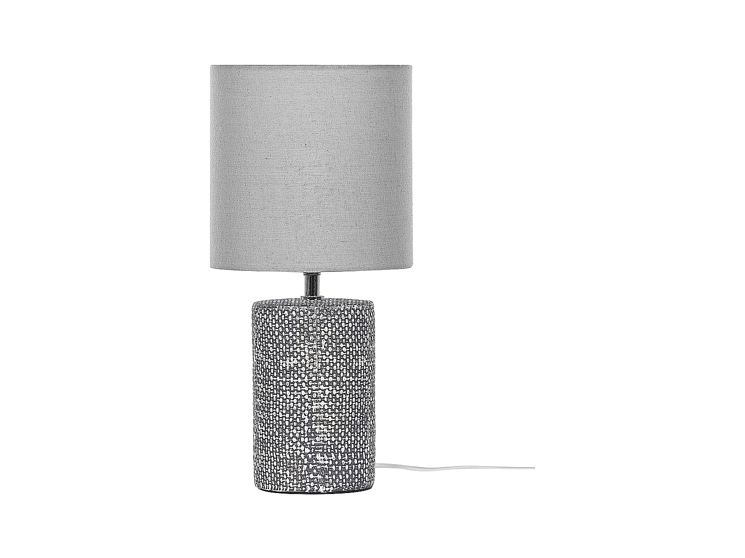 Tischlampe mit Keramikfuß in Grau 43 cm klassischer Stoffschirm Trommelform Ider