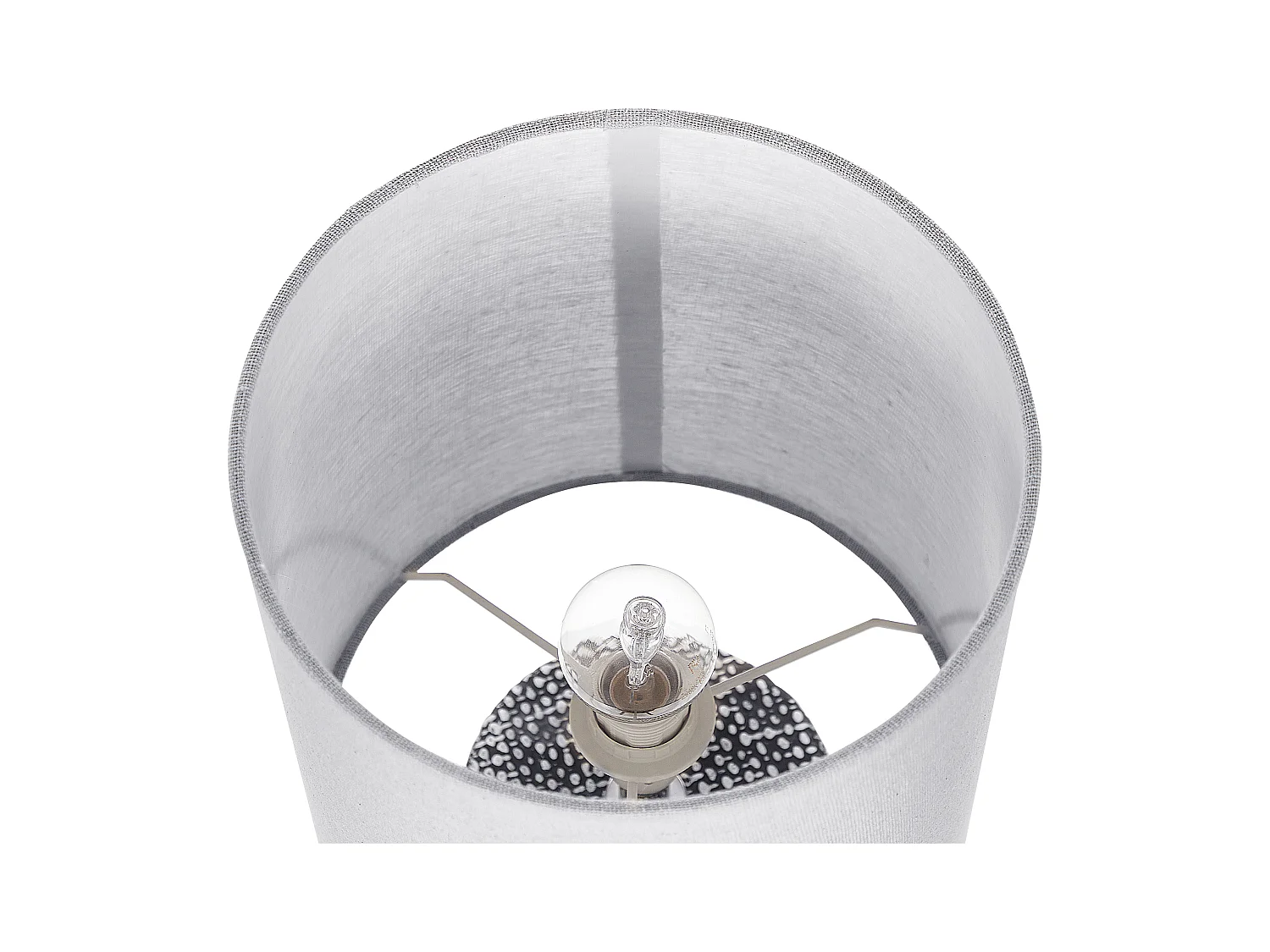 Tischlampe mit Keramikfuß in Grau 43 cm klassischer Stoffschirm Trommelform Ider