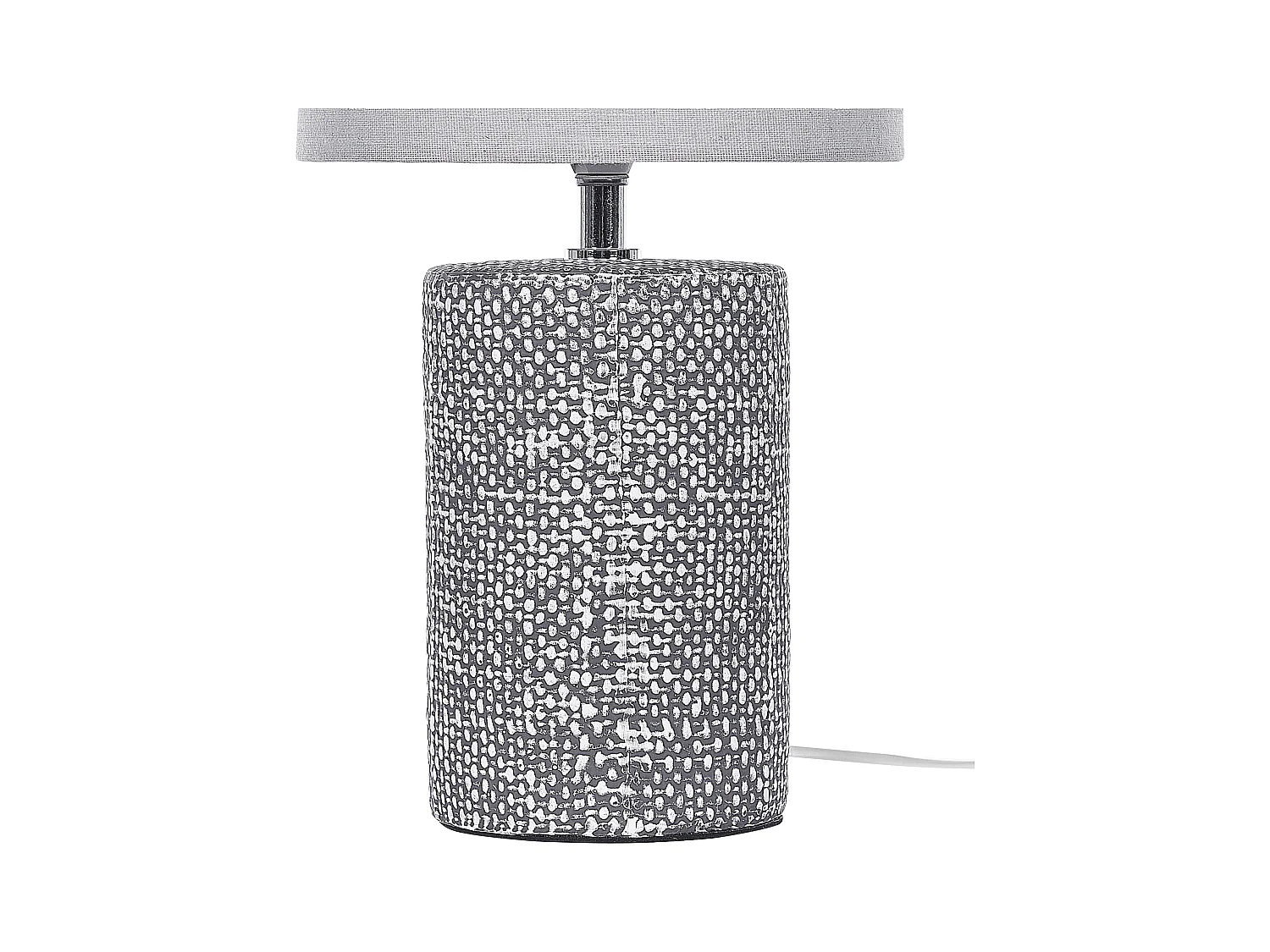 Tischlampe mit Keramikfuß in Grau 43 cm klassischer Stoffschirm Trommelform Ider