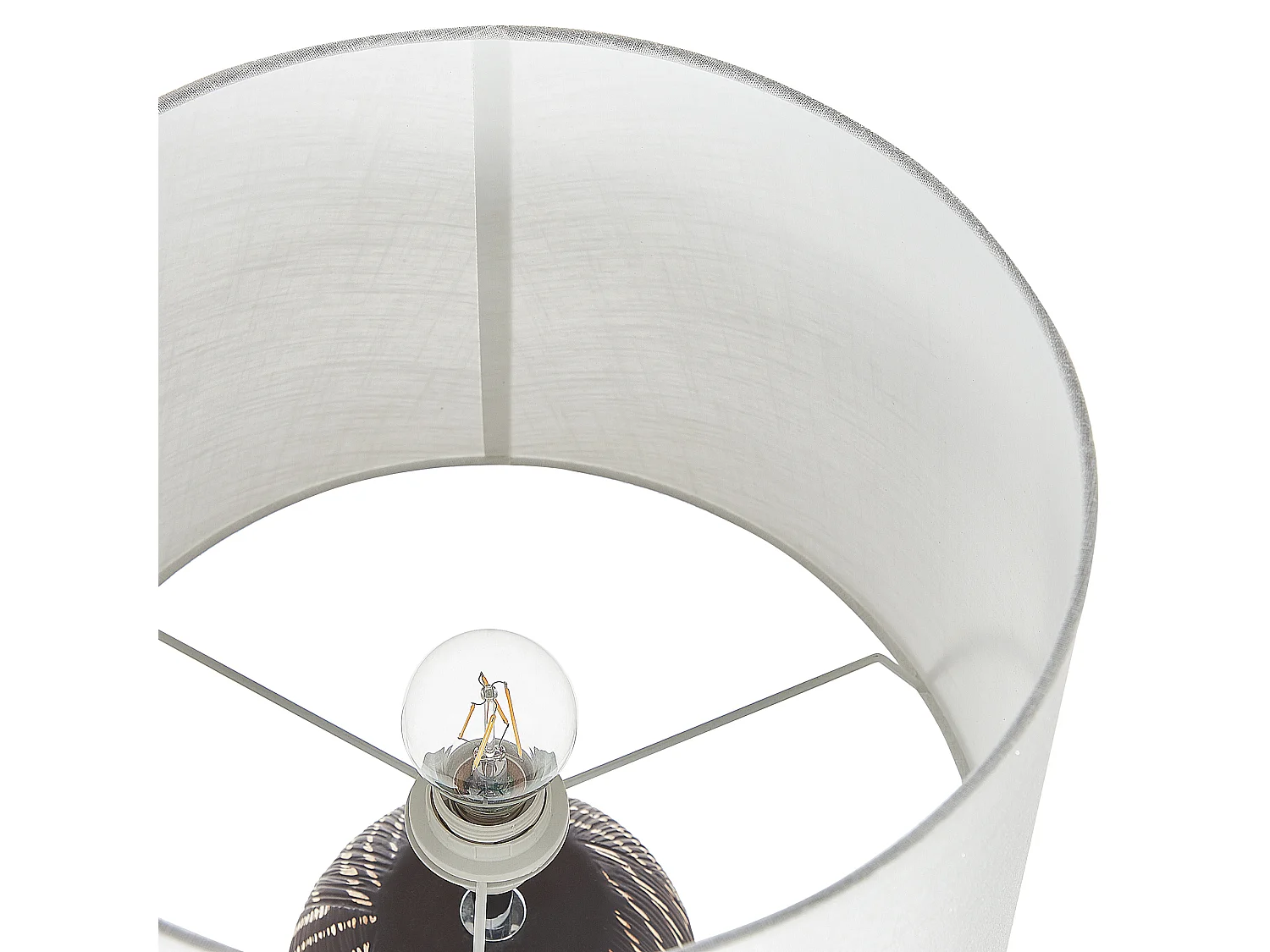 Tischlampe mit Keramikfuß Streifenmuster in Schwarz 63 cm weißer Schirm Guapore