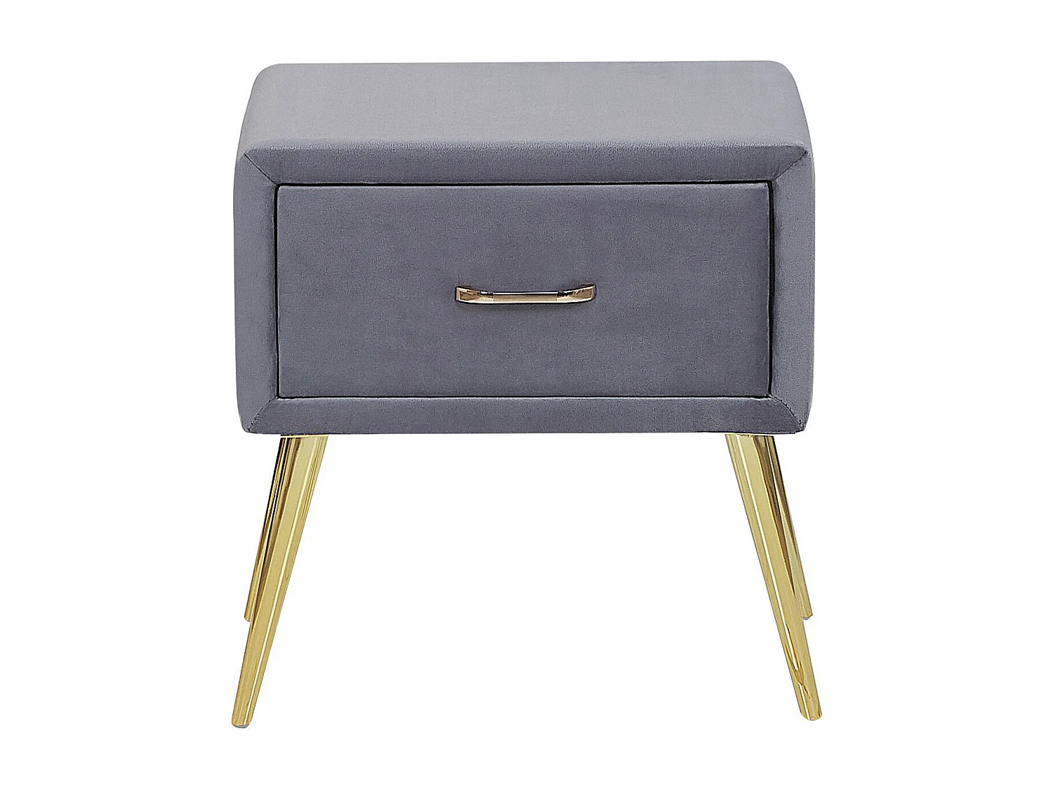 Nachttisch Samtstoff grau mit Schublade Metallgestell gold Modern Glam Flayat