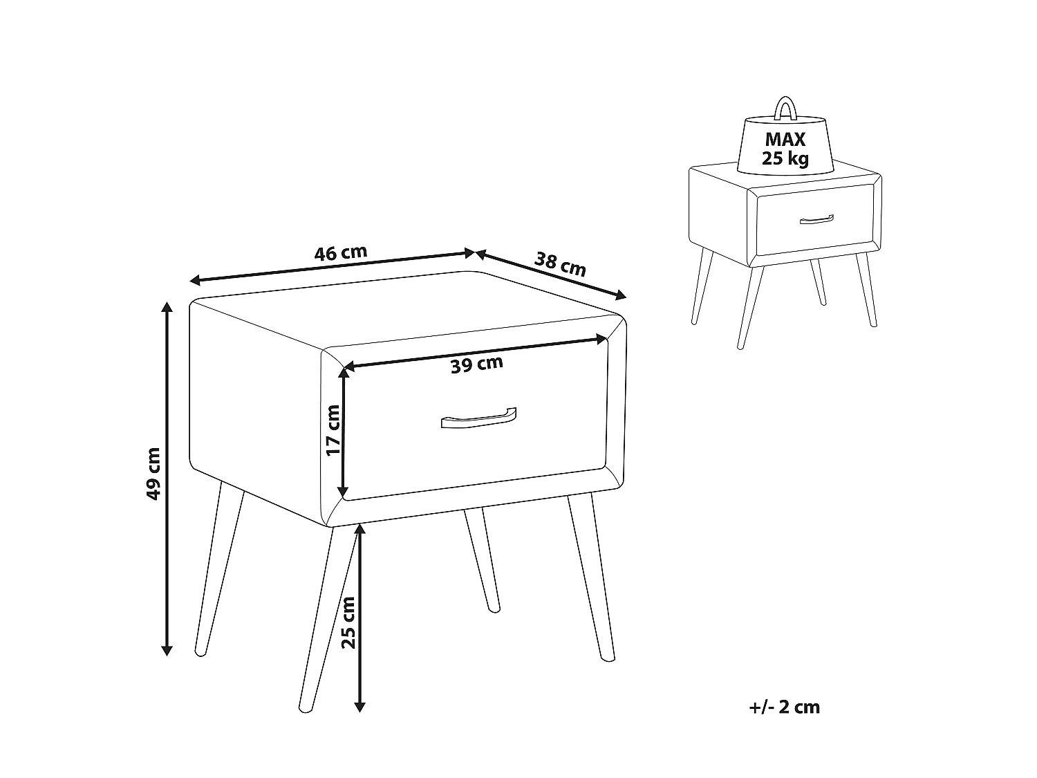 1 Drawer Bedside Table FLAYAT Velvet Grey