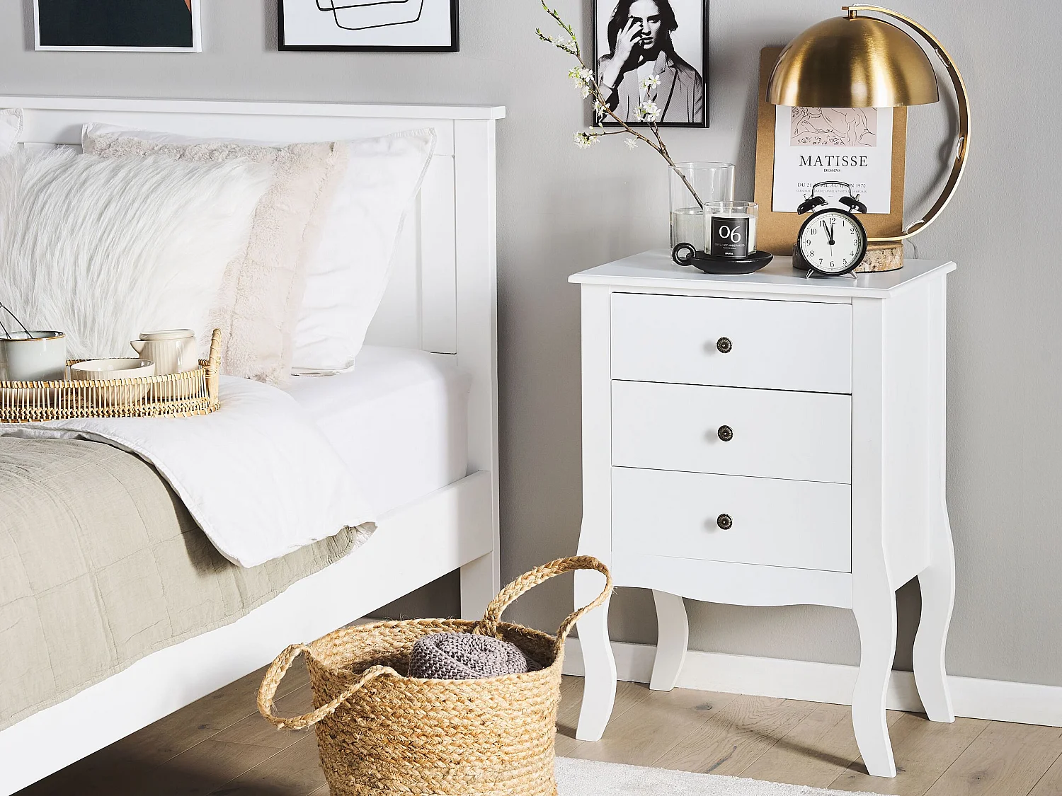 3 Drawer Bedside Table LANE White