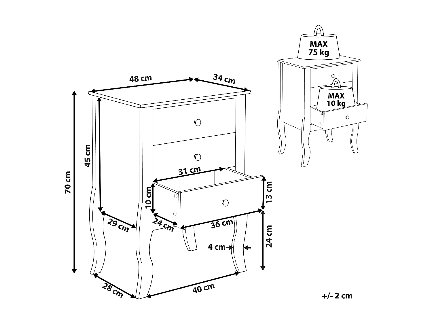 Szafka nocna 3 szuflady LANE Biały
