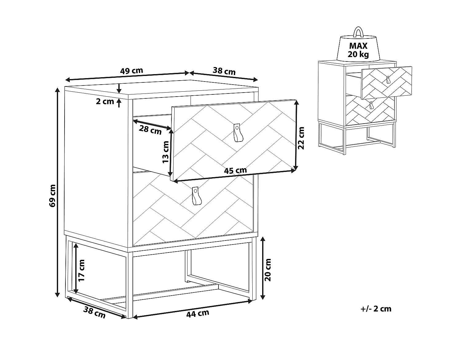 Moderner Nachttisch heller Holzfarbton / weiß 2 Schubladen Nueva