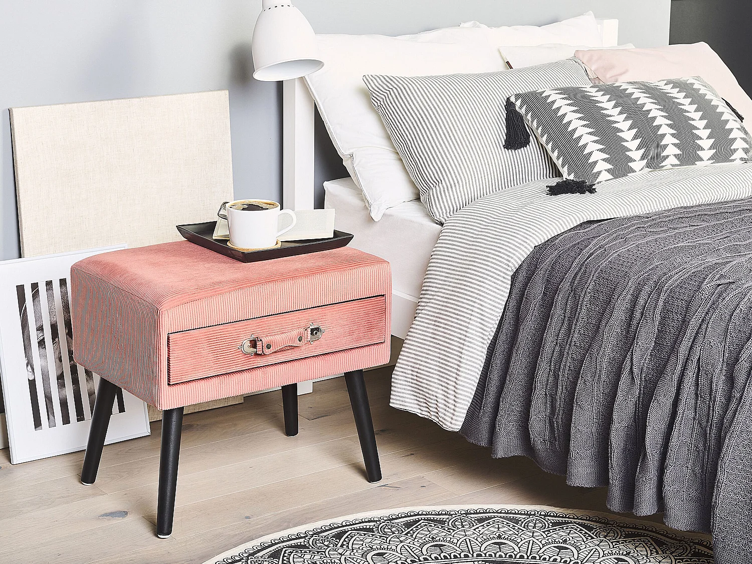 Mesita de noche 1 cajón EUROSTAR Pana Rosa