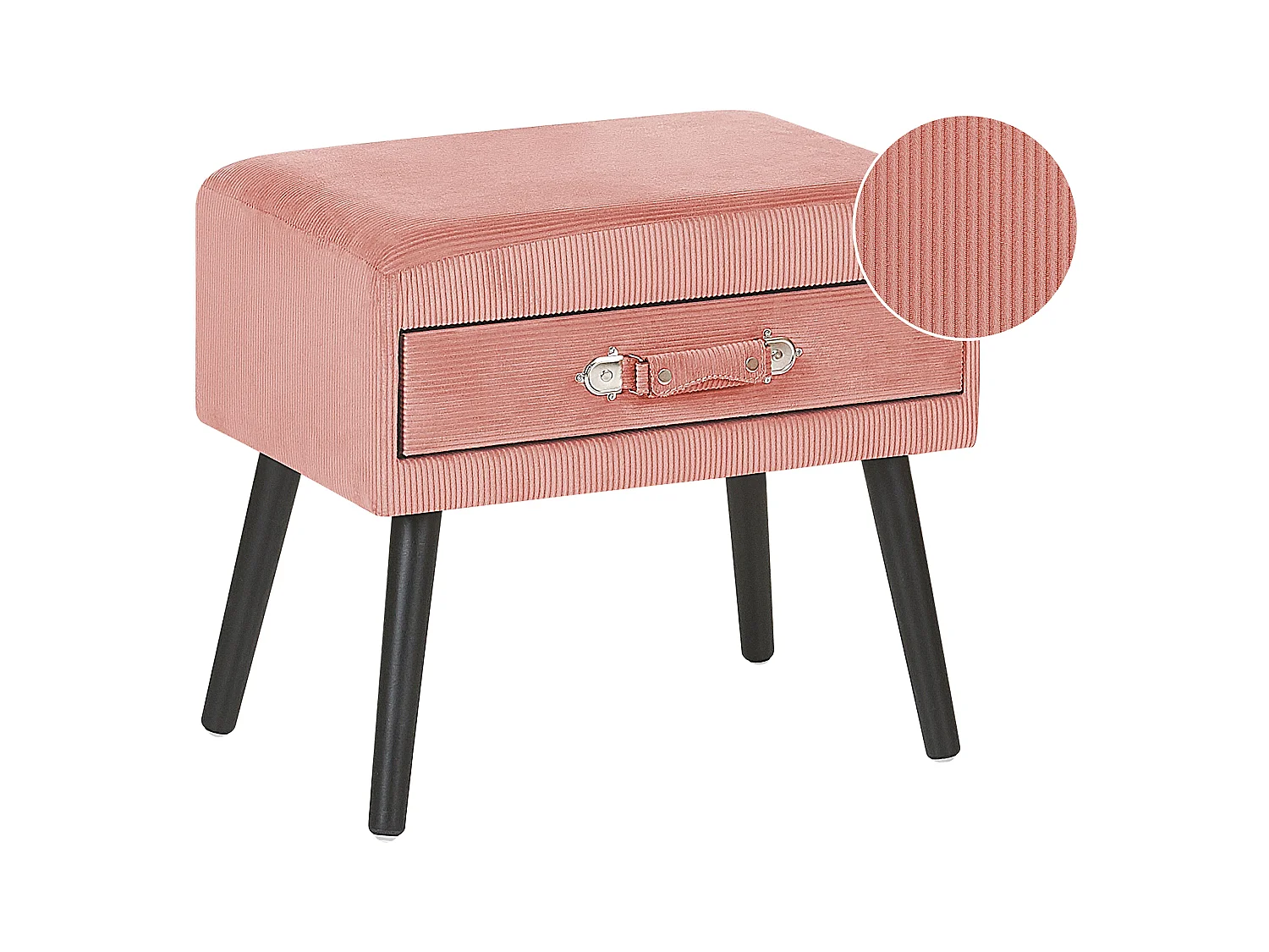 Table de nuit à 1 tiroir EUROSTAR Velours côtelé Rose