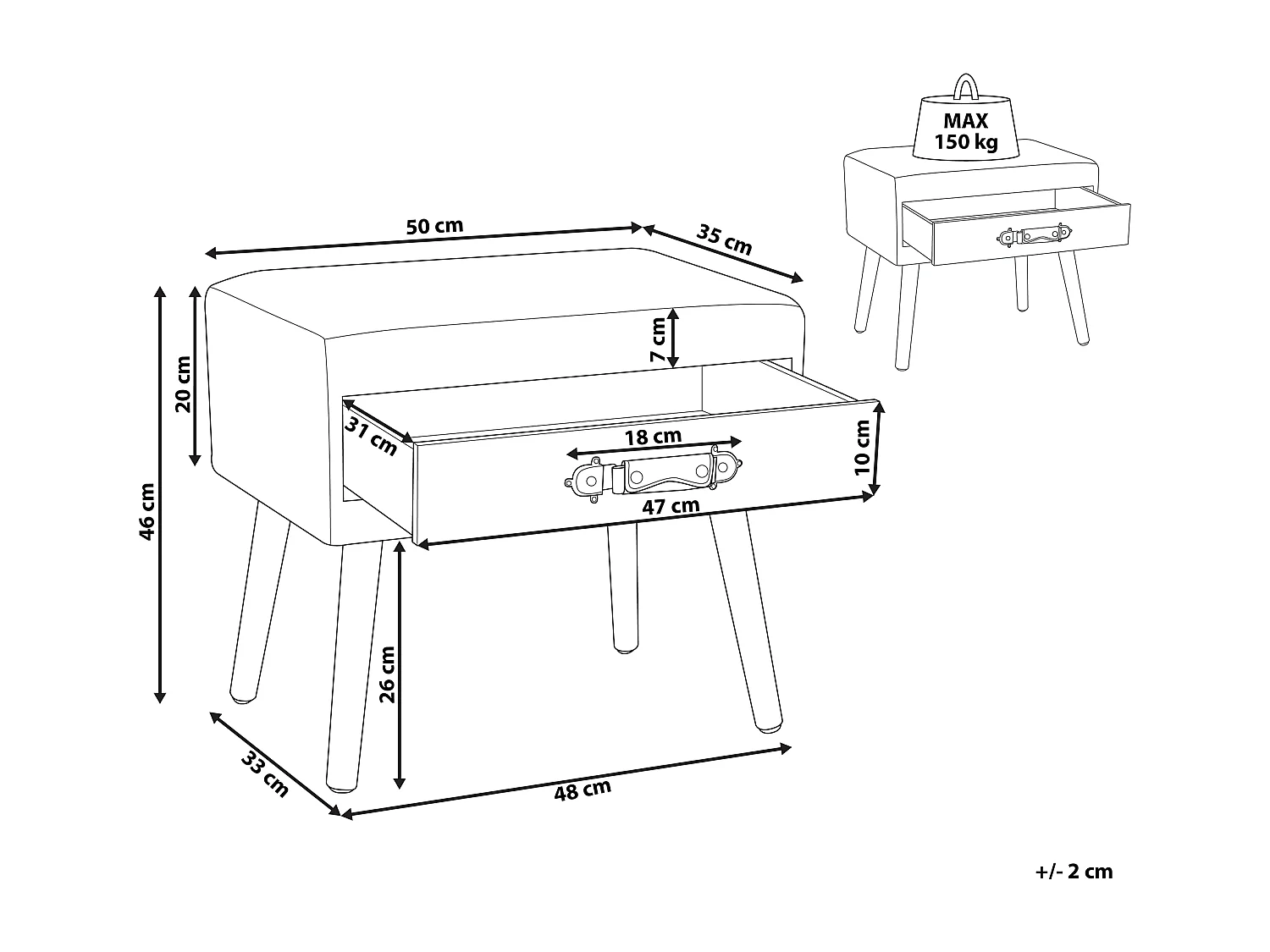 Table de nuit à 1 tiroir EUROSTAR Velours côtelé Rose