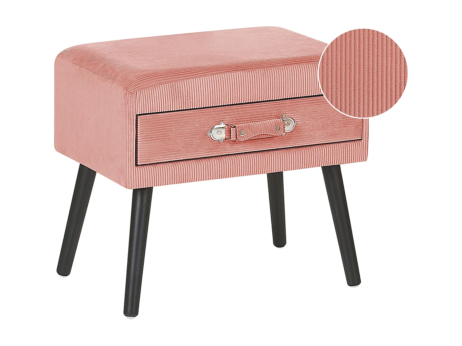Table de nuit à 1 tiroir EUROSTAR Velours côtelé Rose