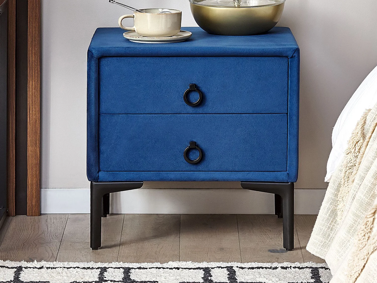 Table de nuit à 2 tiroirs SEZANNE Velours Bleu marine