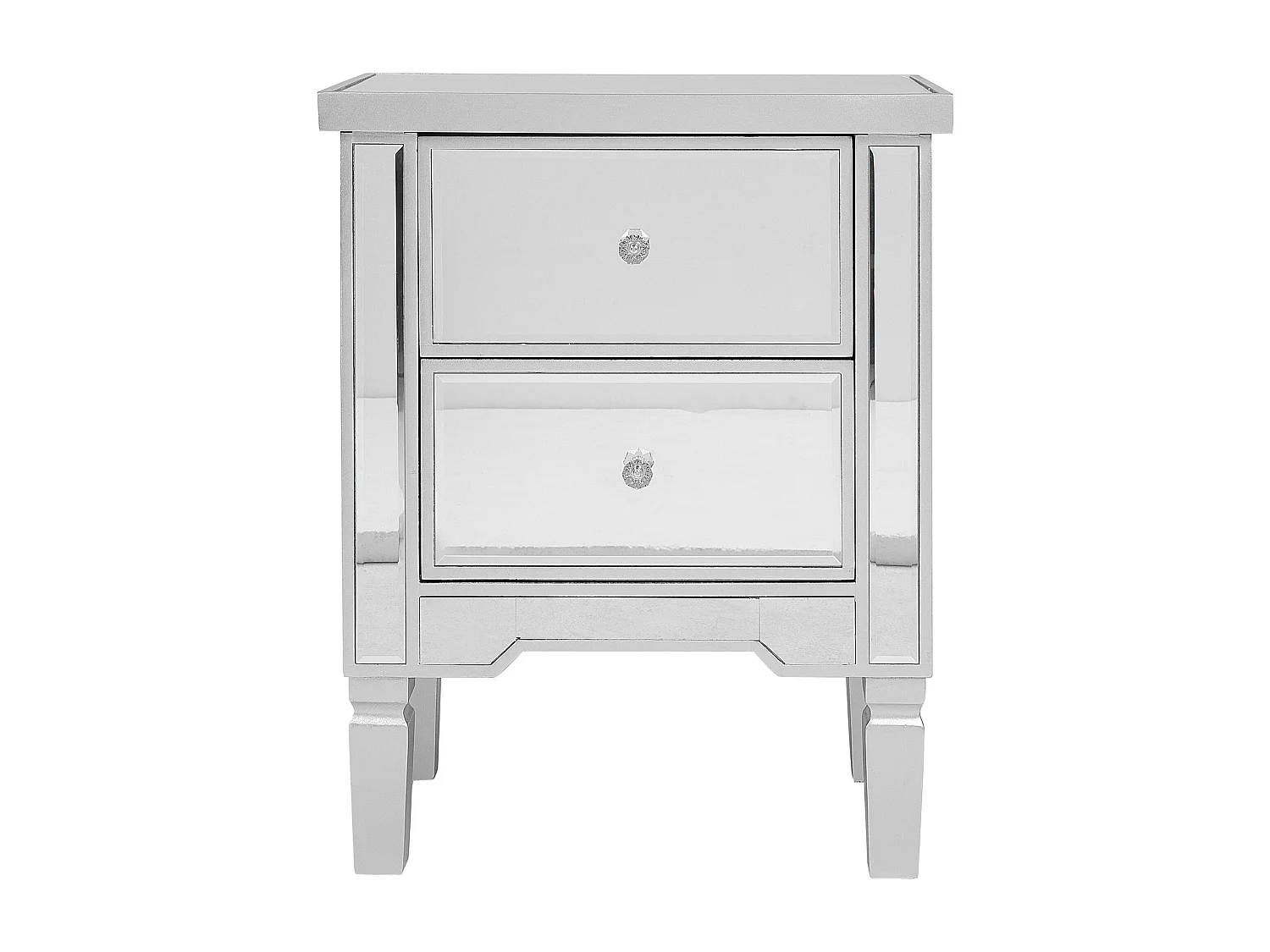 Nachttisch Glas silber Spiegeleffekt mit 2 Schubladen 49x32x63 cm Glamourös Tigy