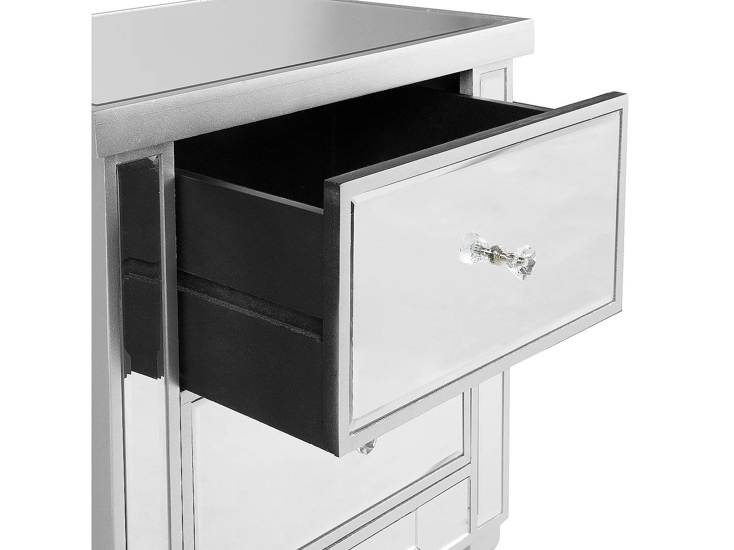 Nachttisch Glas silber Spiegeleffekt mit 2 Schubladen 49x32x63 cm Glamourös Tigy