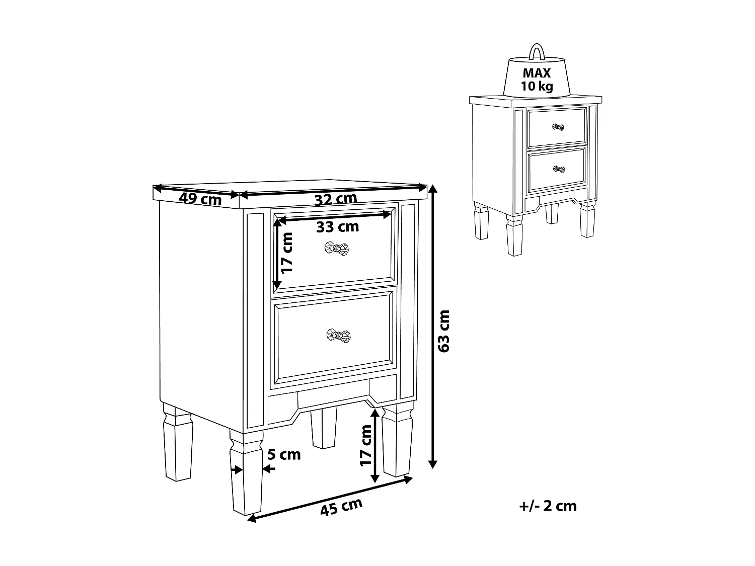 Comodino 2 cassetti TIGY Vetro Argento