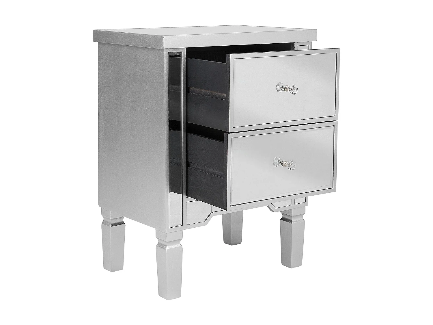 Comodino 2 cassetti TIGY Vetro Argento