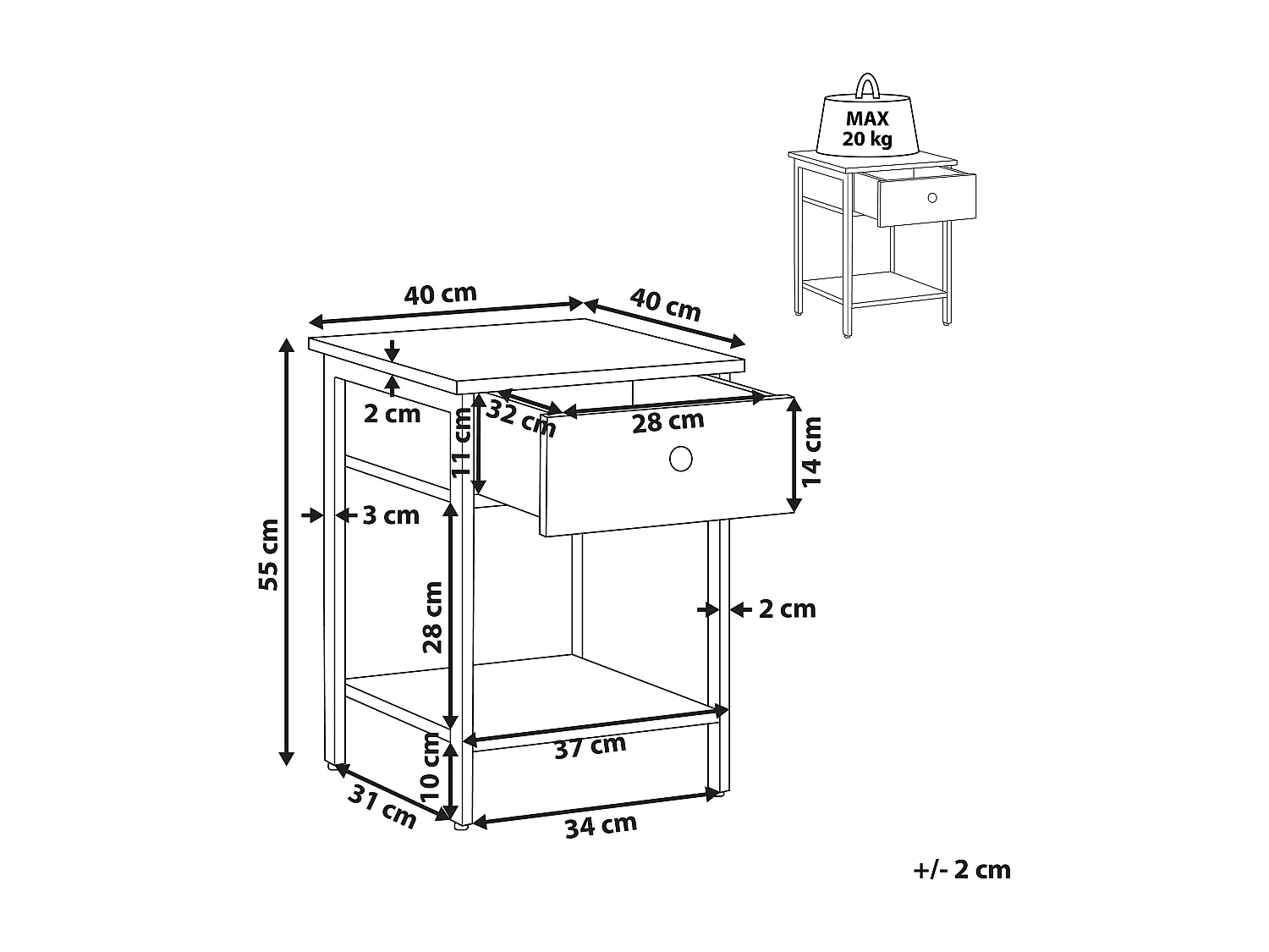 Table de chevet Table d'appoint Bois foncé VESTER