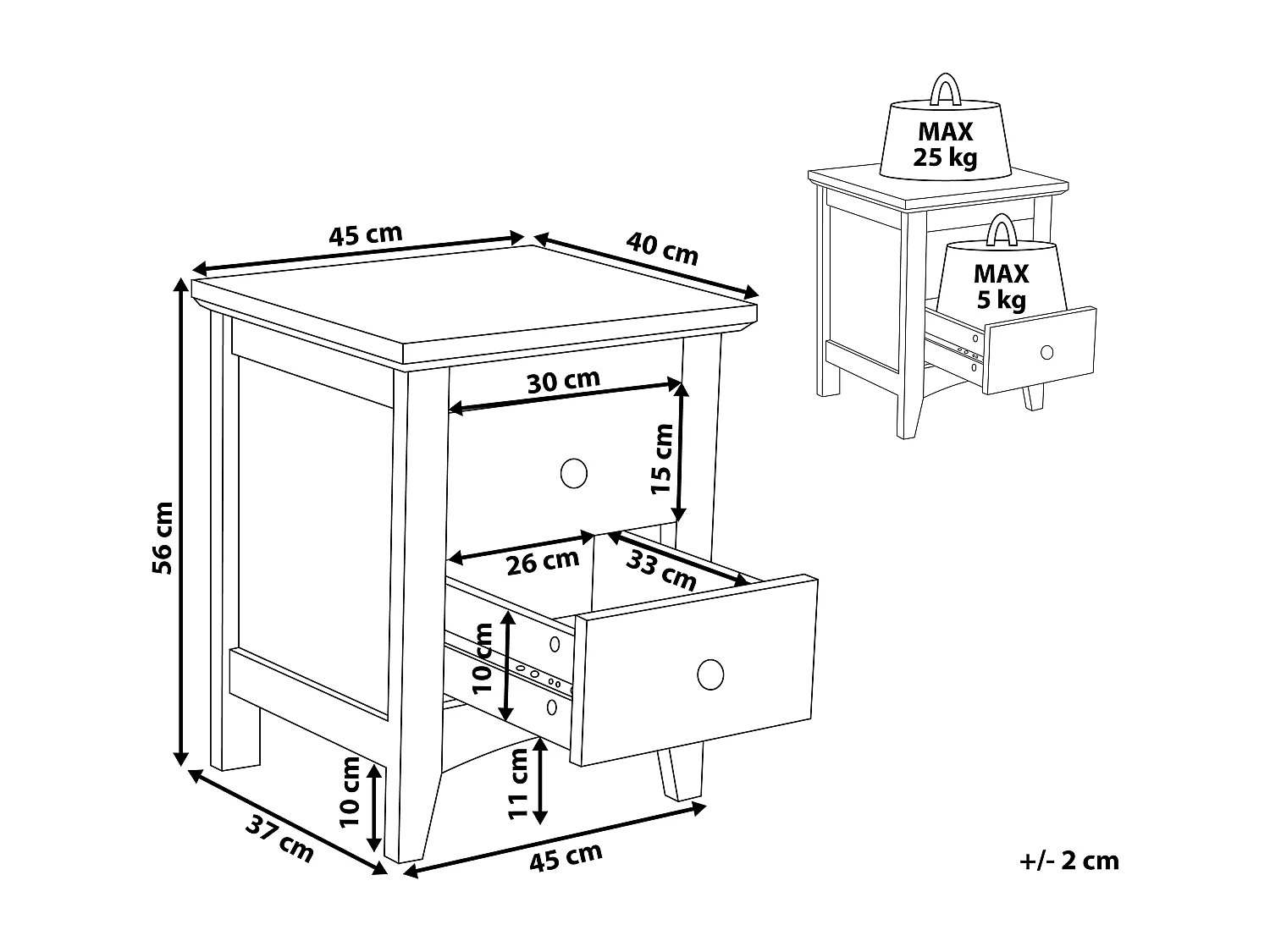 Nachtkastje met 2 lades JOLIET Wit