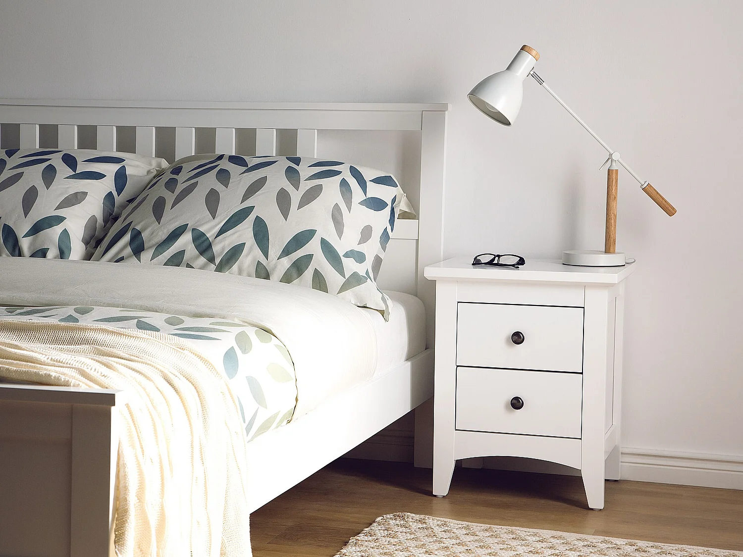 Table de nuit à 2 tiroirs JOLIET Blanc