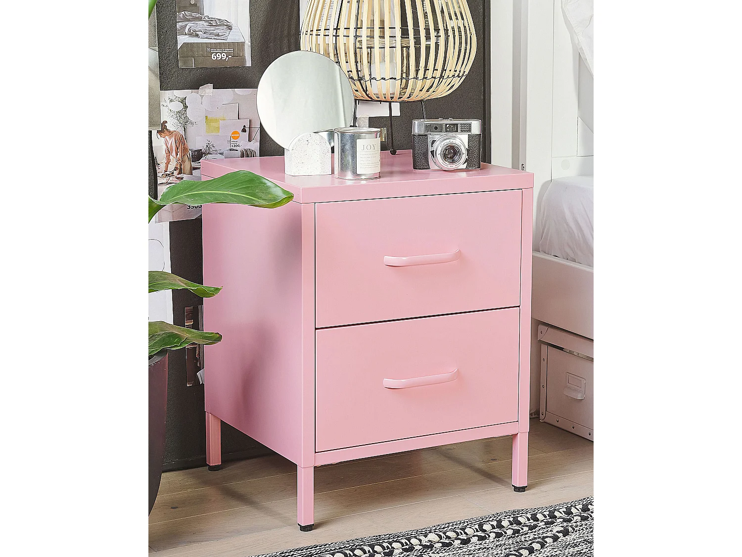 Table de nuit à 2 tiroirs MALAVI Métal Rose