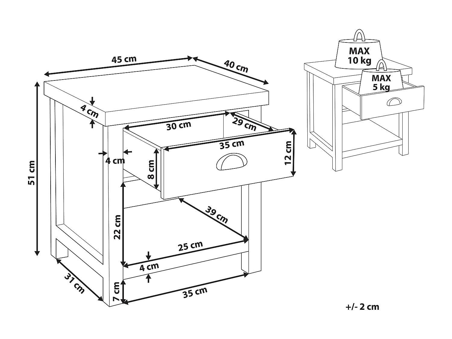 Table de nuit à 1 tiroir Braun Braun CLIO