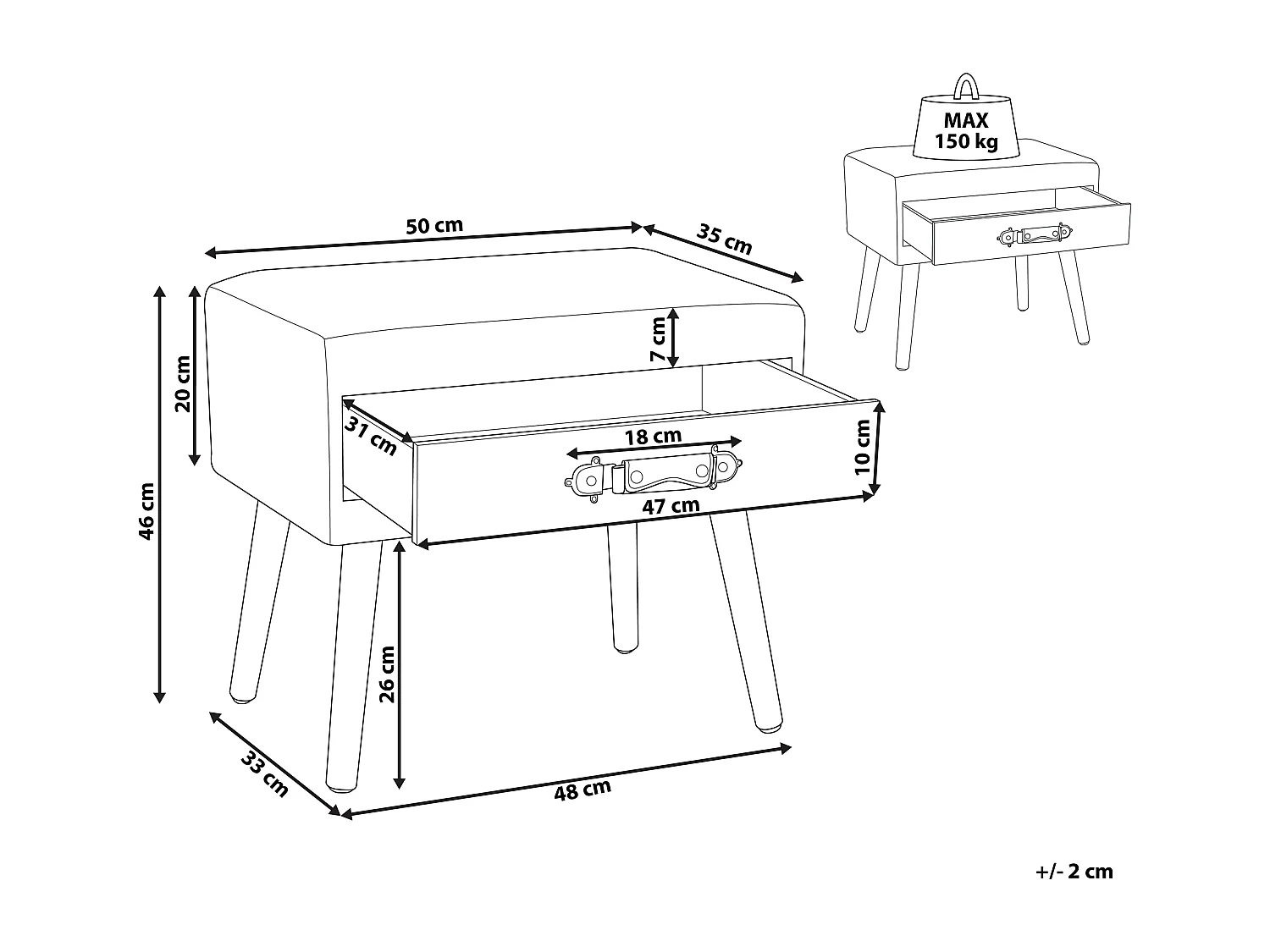 Nachtkastje met 1 lade EUROSTAR Fluweel Grijs
