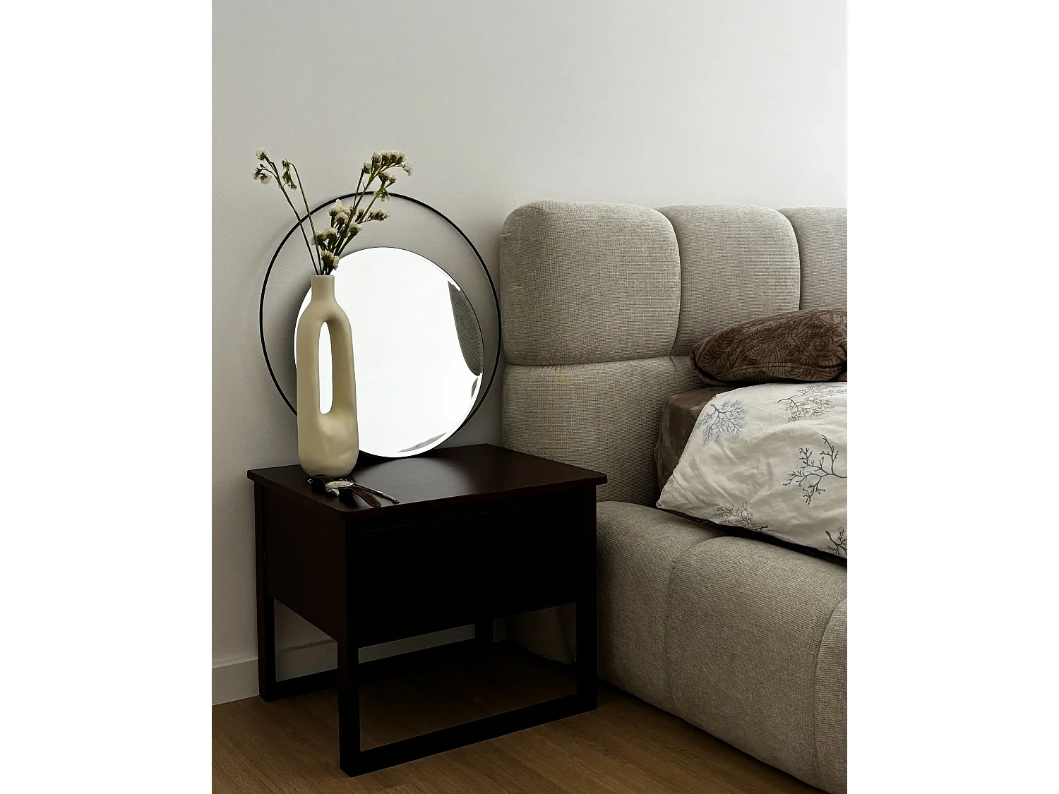 1 Drawer Bedside Table GIULIA Pine Wood Dark Brown