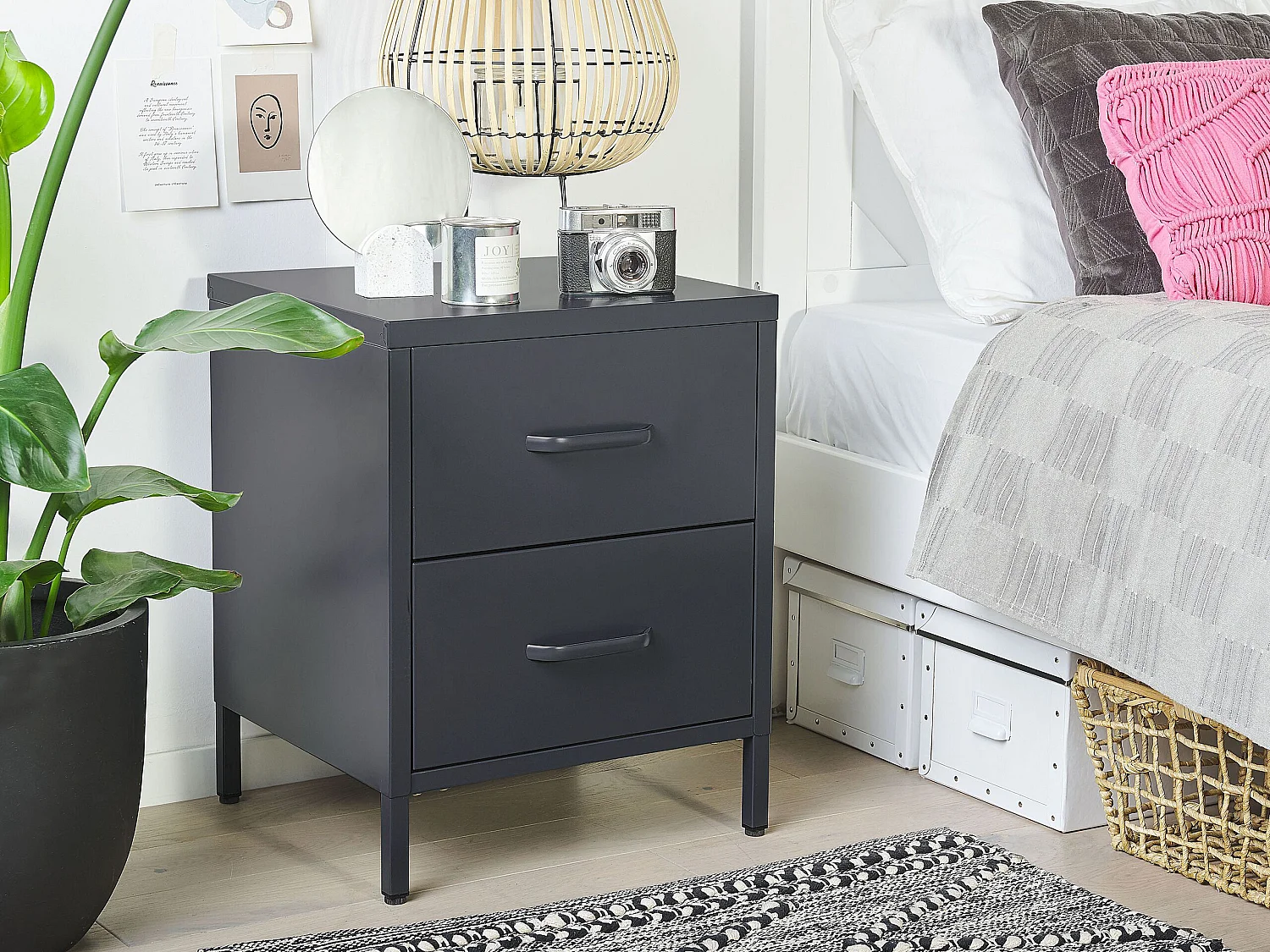 Nachtkastje met 2 lades MALAVI Metaal Donkergrijs