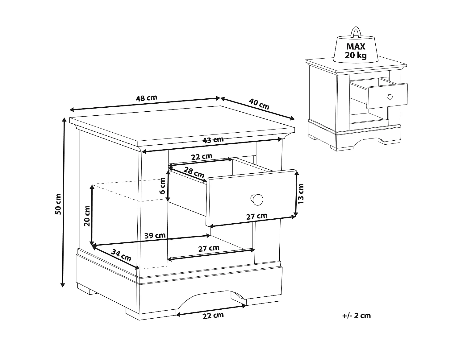 Nachttisch mit 1 Schublade WINGLAY Weiss