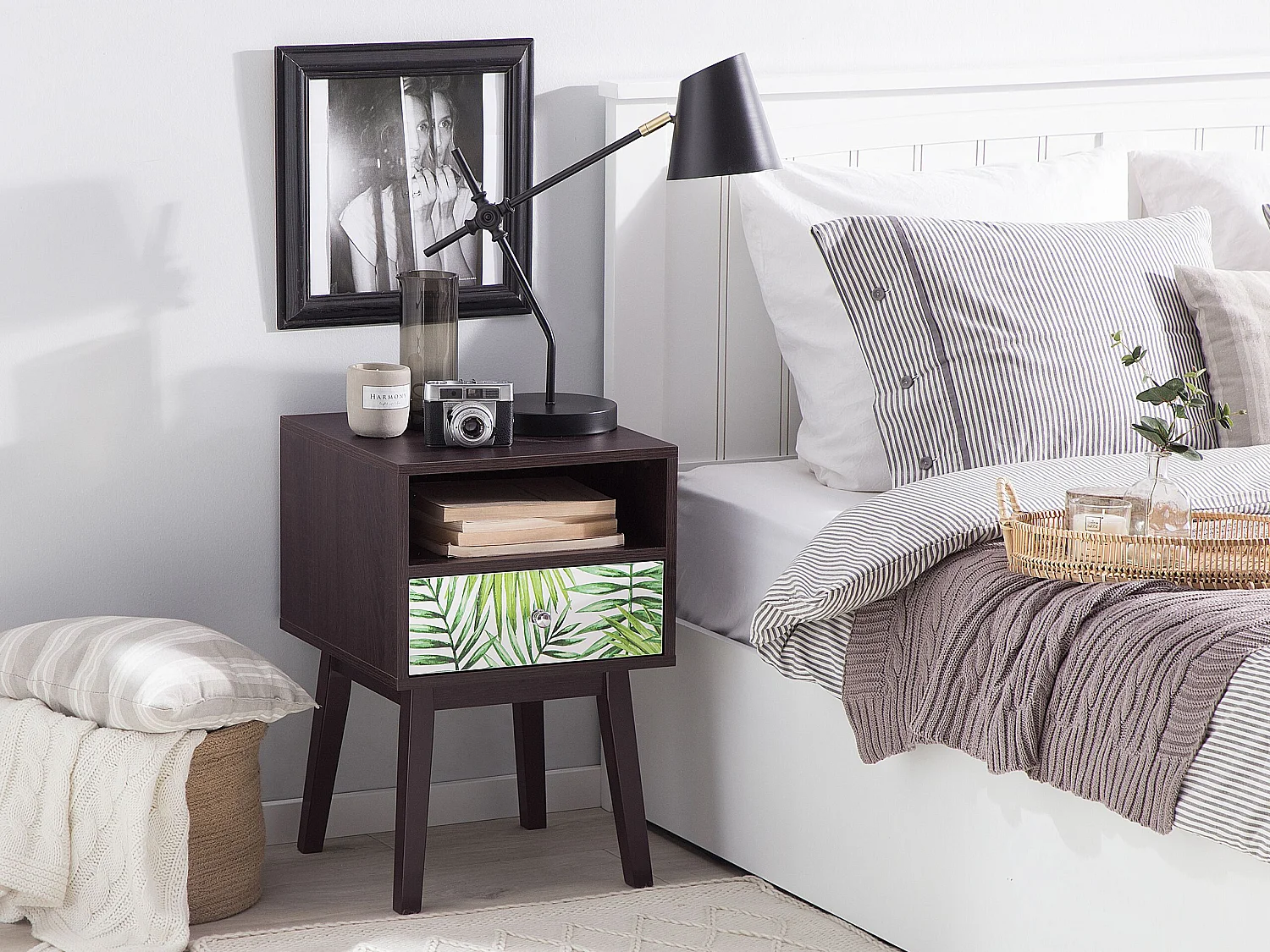 1 Drawer Bedside Table RODES Dark Brown