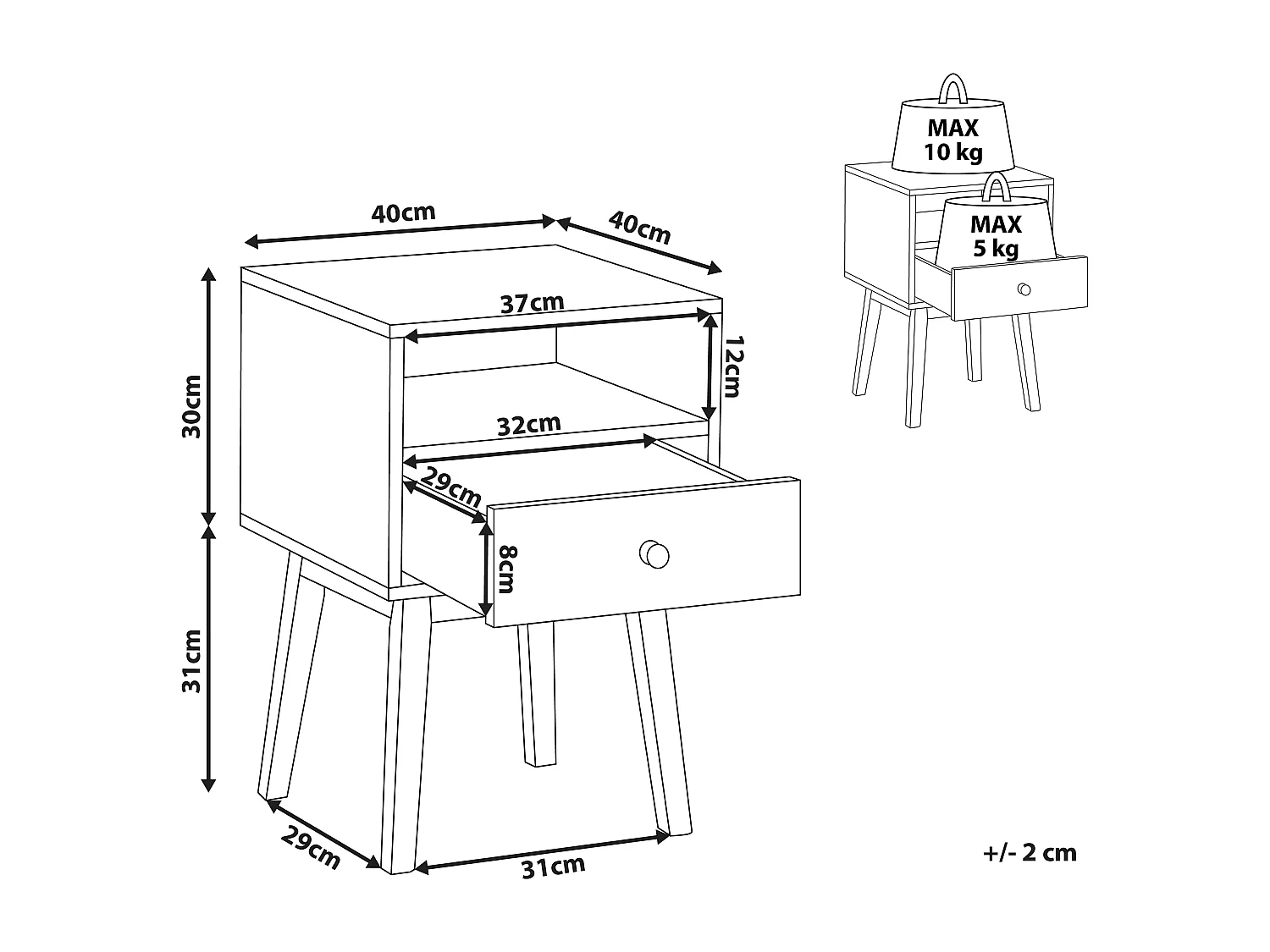 Table de nuit à 1 tiroir RODES Marron foncé