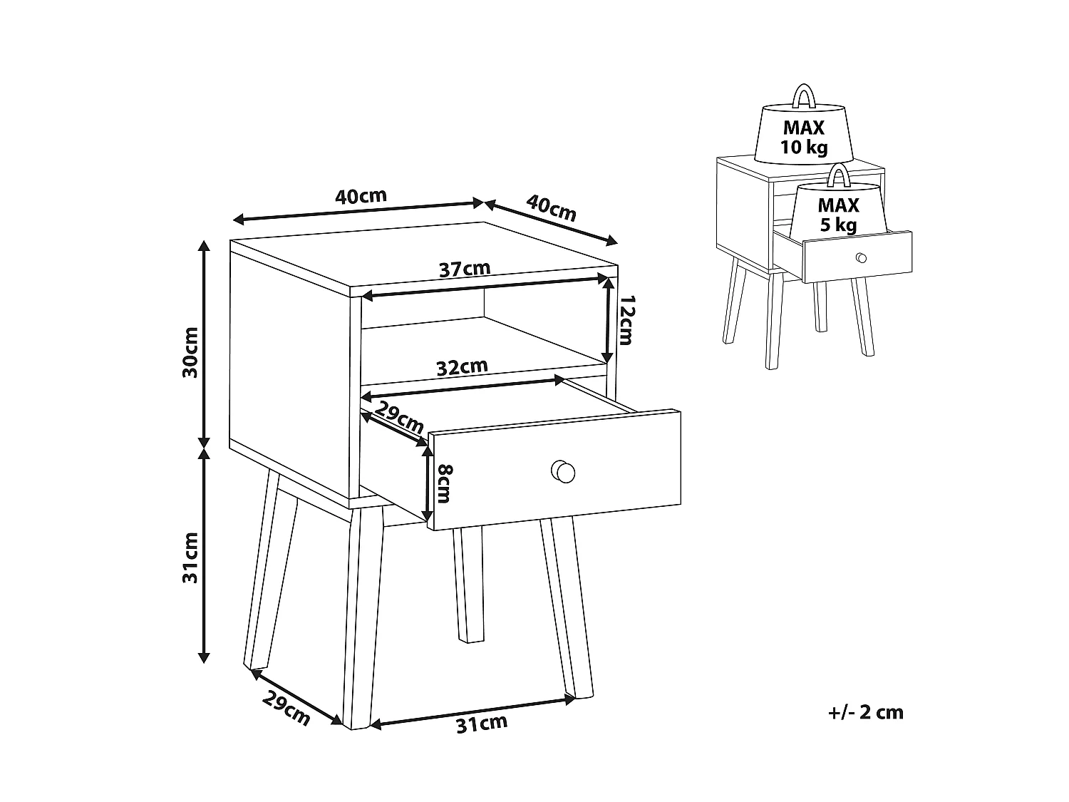 1 Drawer Bedside Table RODES Dark Brown