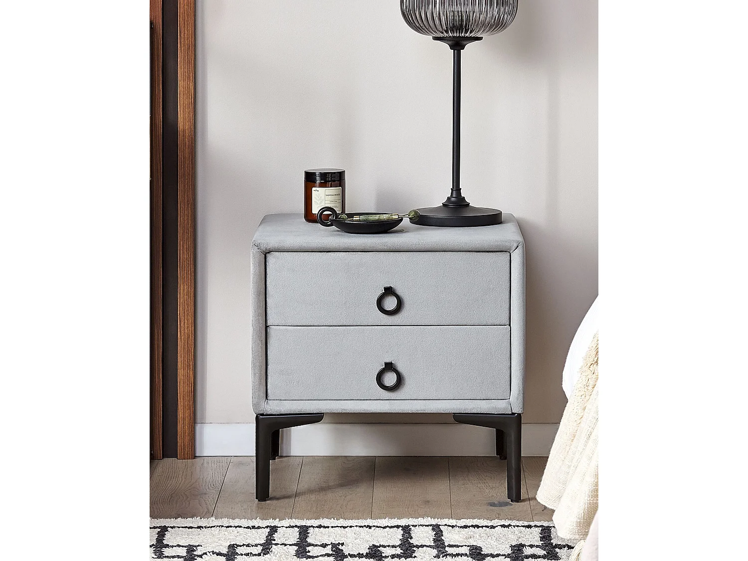 Nachtkastje met 2 lades SEZANNE Fluweel Lichtgrijs