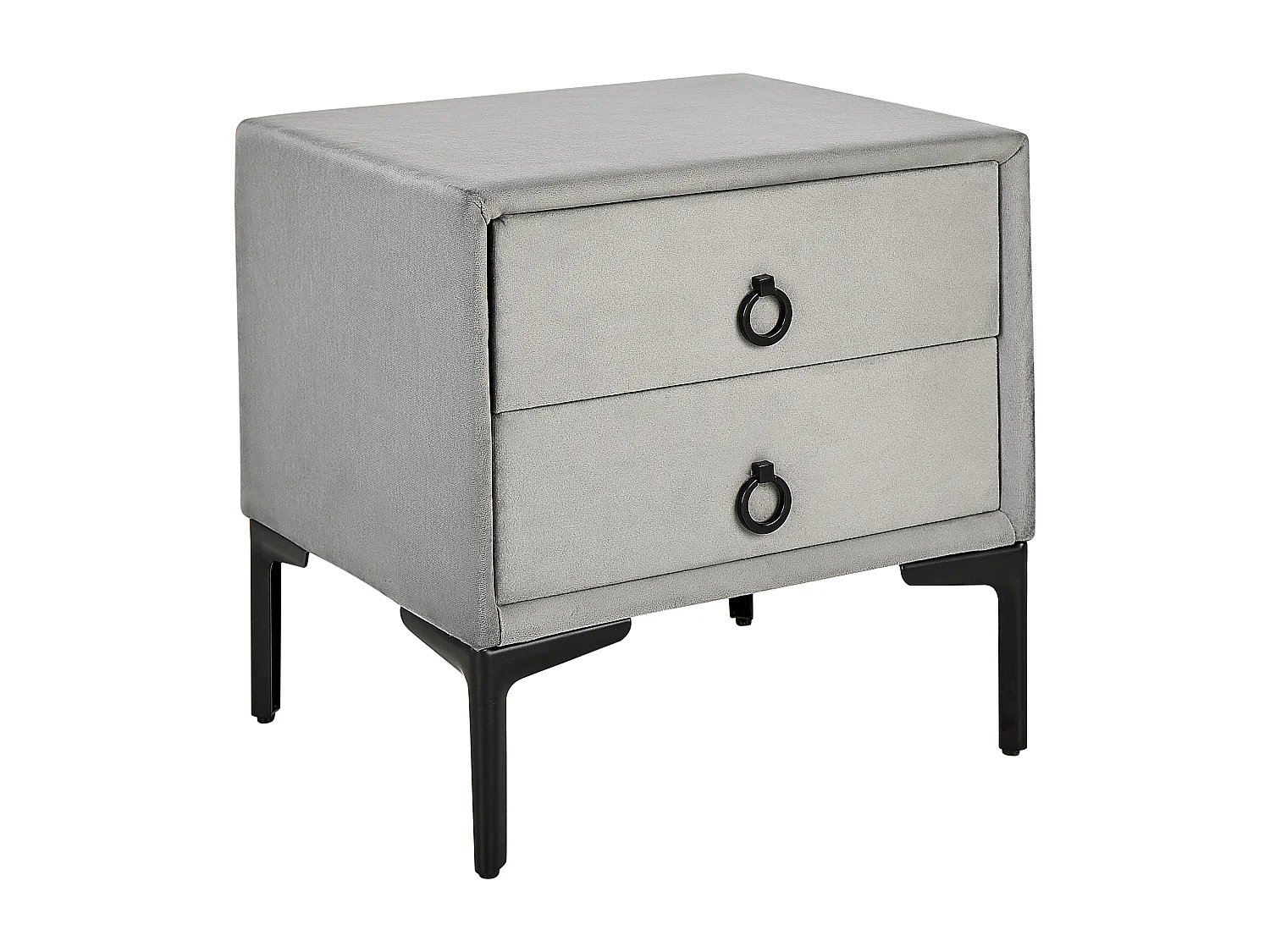 Table de nuit à 2 tiroirs SEZANNE Velours Gris clair