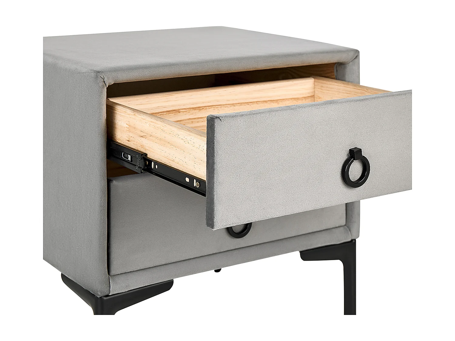 Table de nuit à 2 tiroirs SEZANNE Velours Gris clair