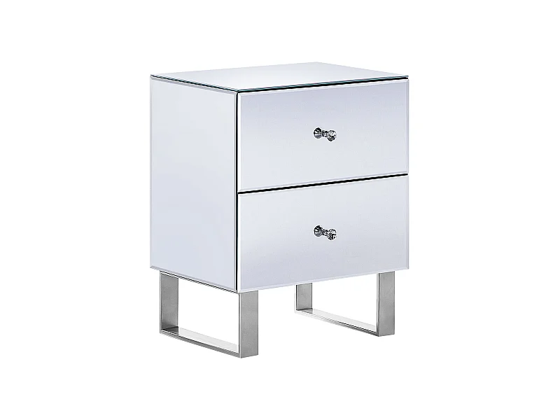 Table de nuit à 2 tiroirs NESLE Verre Miroir argenté