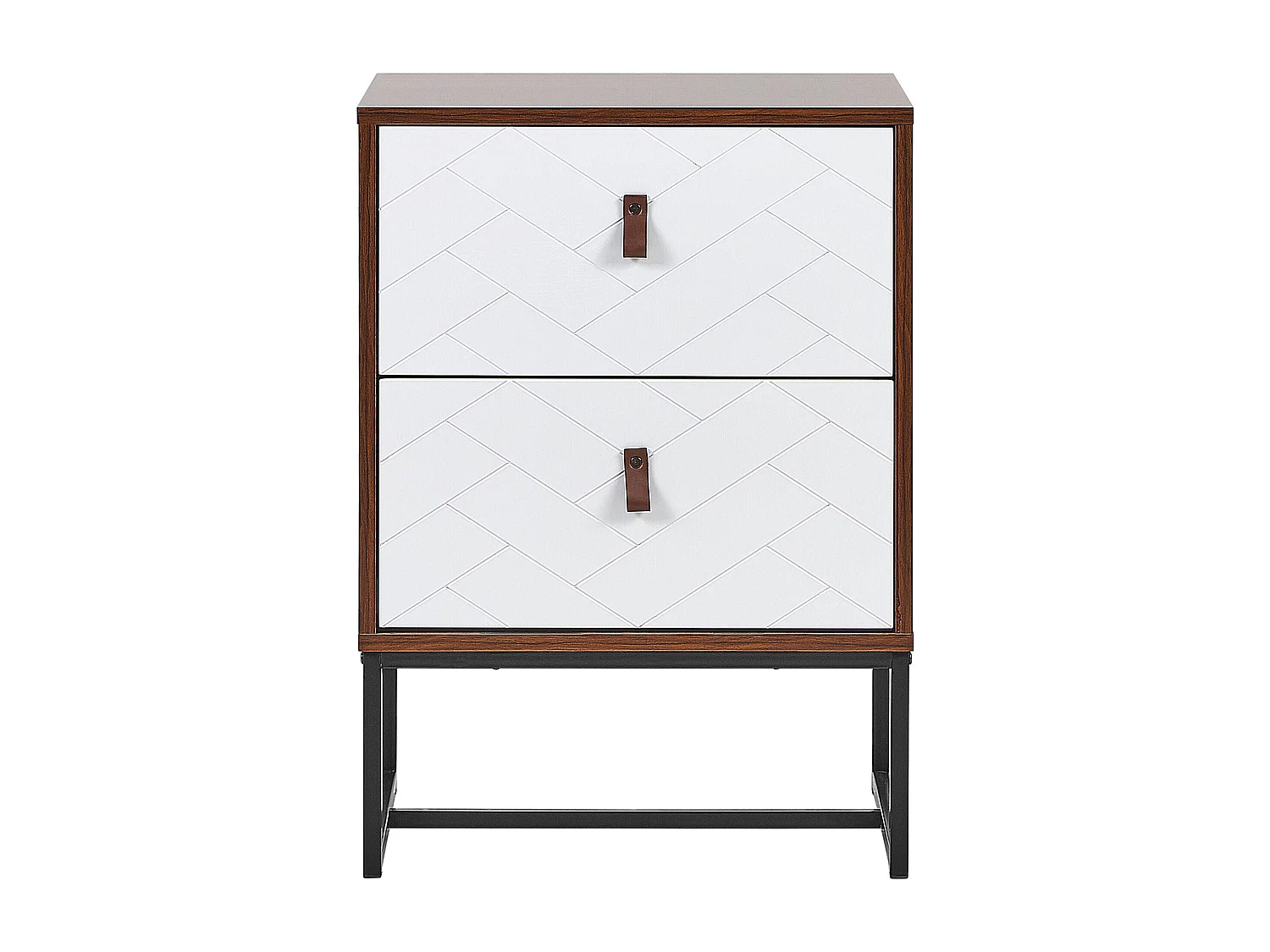 Moderner Nachttisch dunkler Holzfarbton / weiss 2 Schubladen Nueva