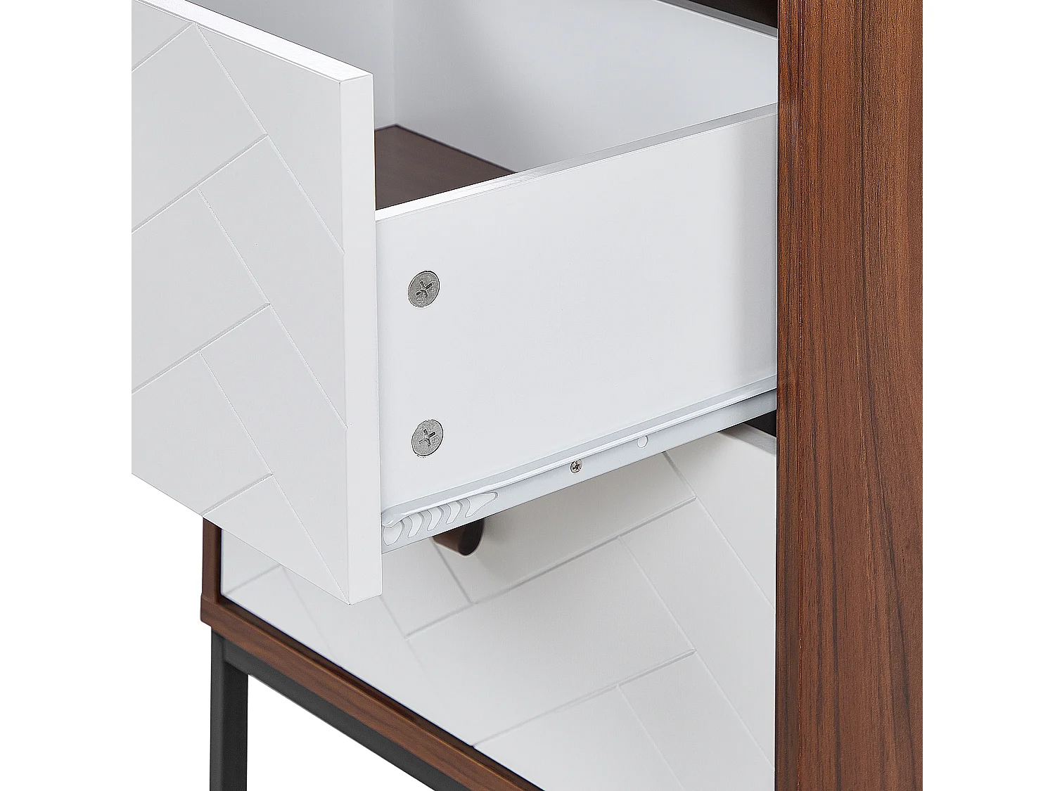 Moderner Nachttisch dunkler Holzfarbton / weiss 2 Schubladen Nueva
