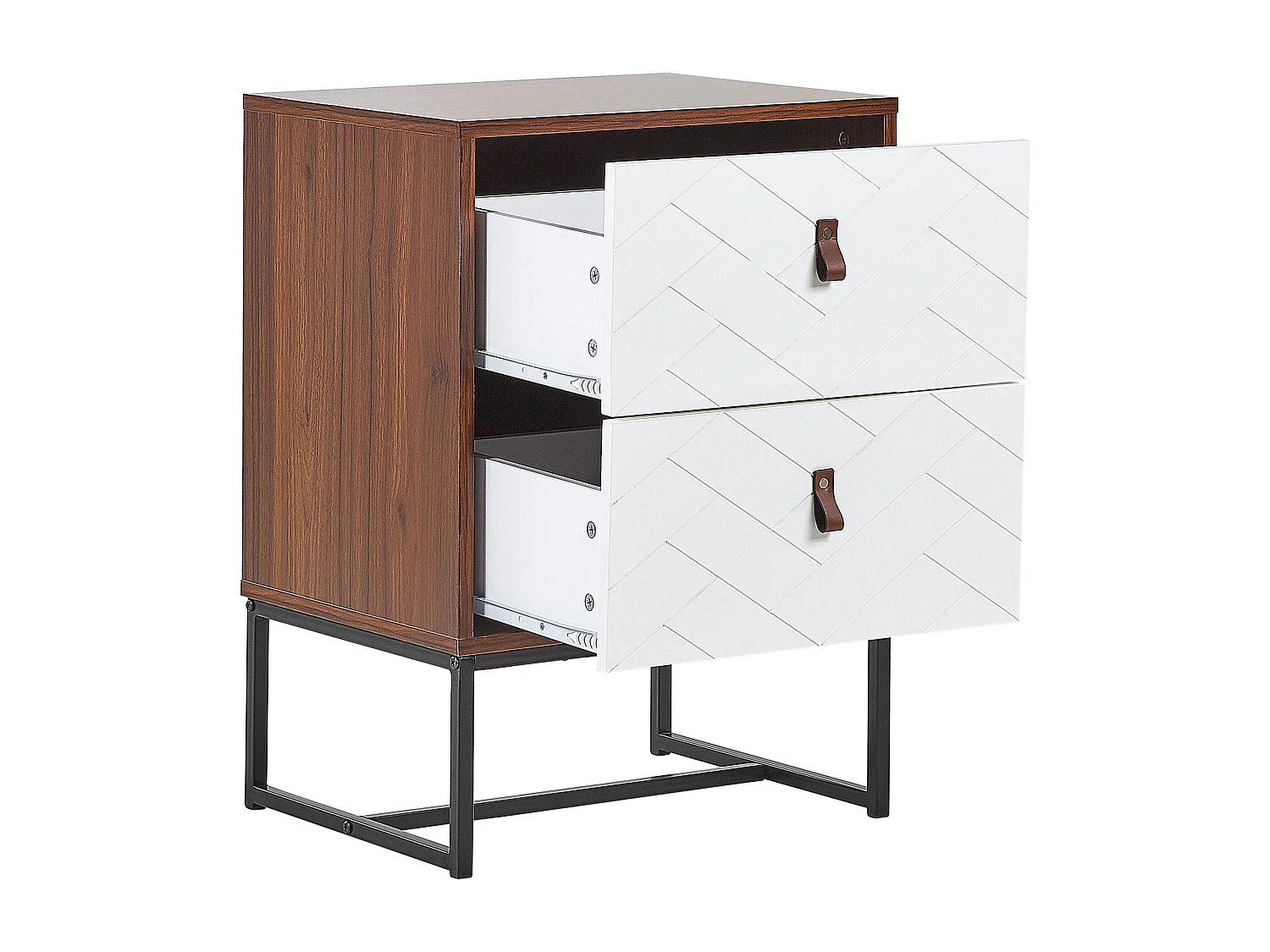 Moderner Nachttisch dunkler Holzfarbton / weiss 2 Schubladen Nueva