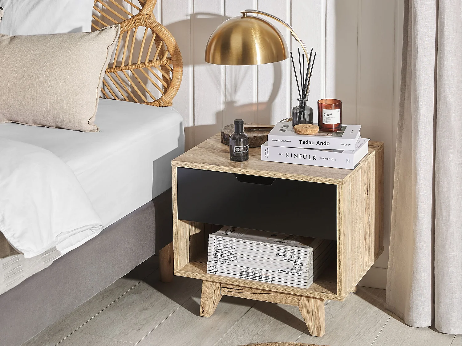 1 Drawer Bedside Table SPENCER Black